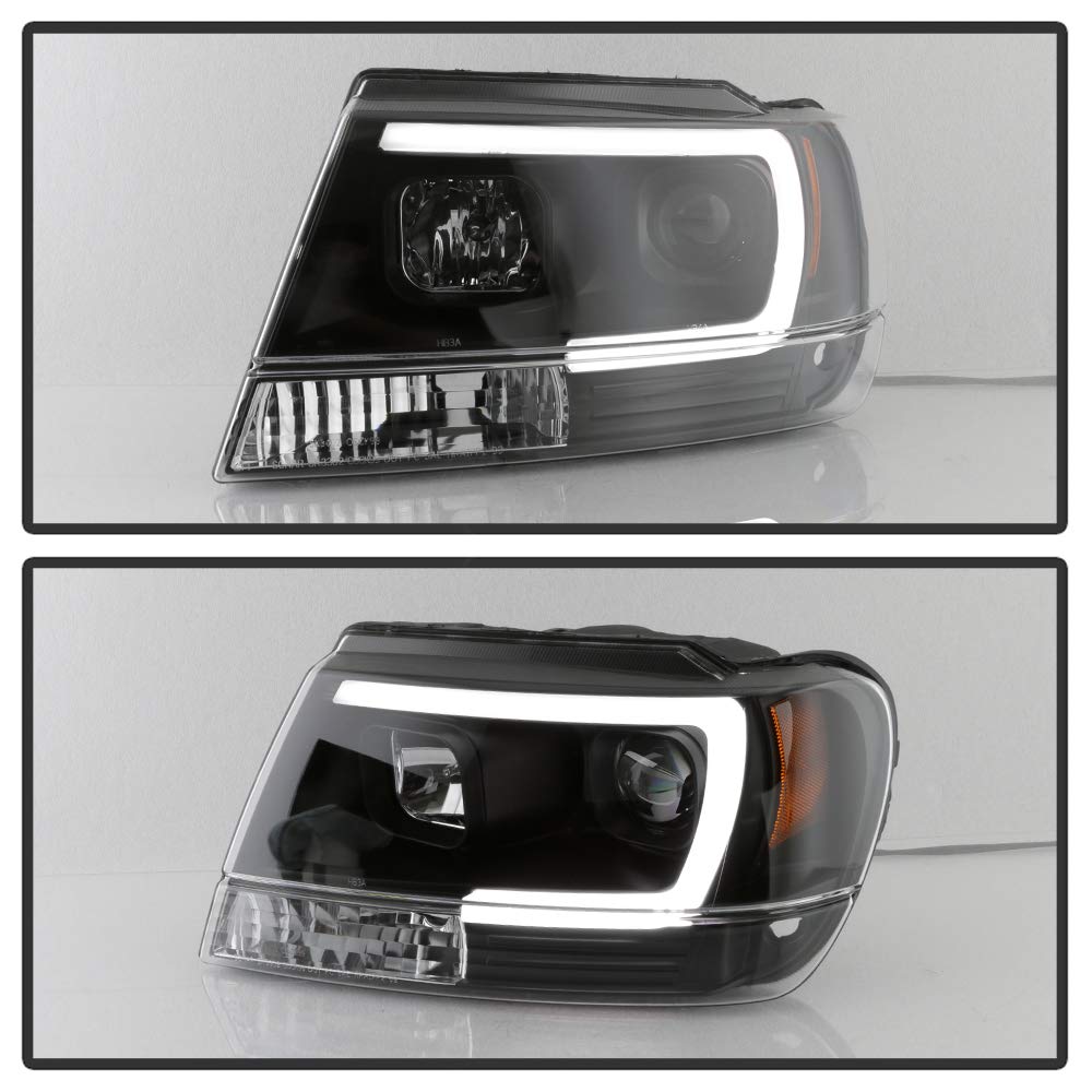99-04 Jeep Grand Cherokee LED Tube DRL Headlights - Black/Clear Lens for Enhanced Visibility & Style | Perfect for Off-Roading & Night Driving