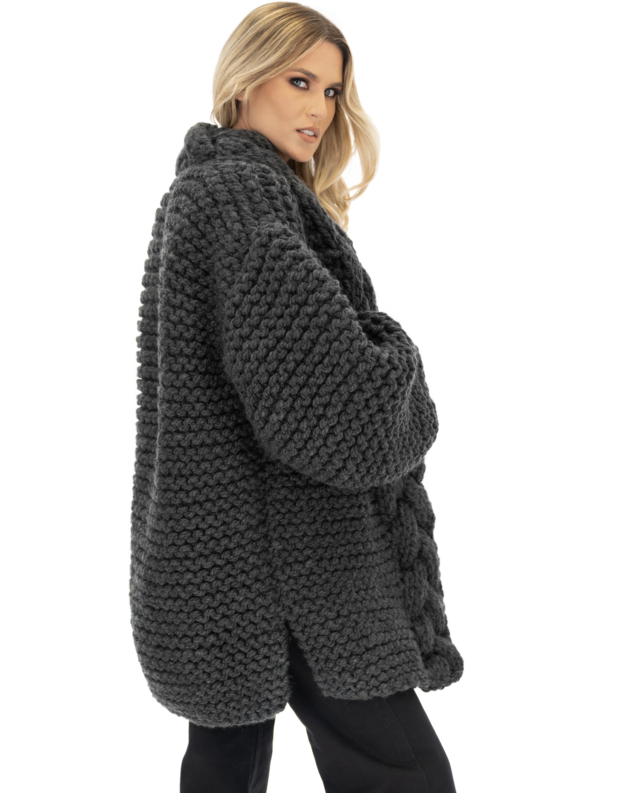 Women's Cable Knit Coat - Soft Wool Winter Jacket for Ladies - Perfect for Cold Weather, Office Wear & Casual Outfits