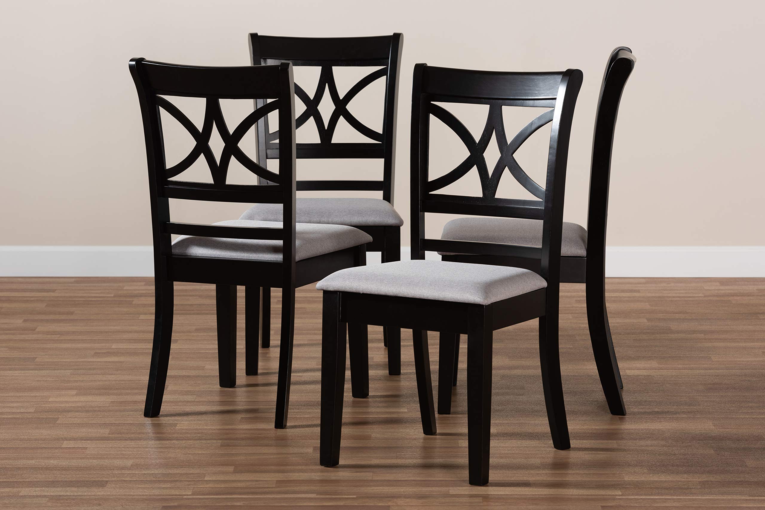 Baxton Studio Clarke 4-Piece Dining Chair Set - Grey Fabric Upholstered Seats with Espresso Brown Wood Finish - Modern Kitchen & Dining Room Furniture for Home Decor