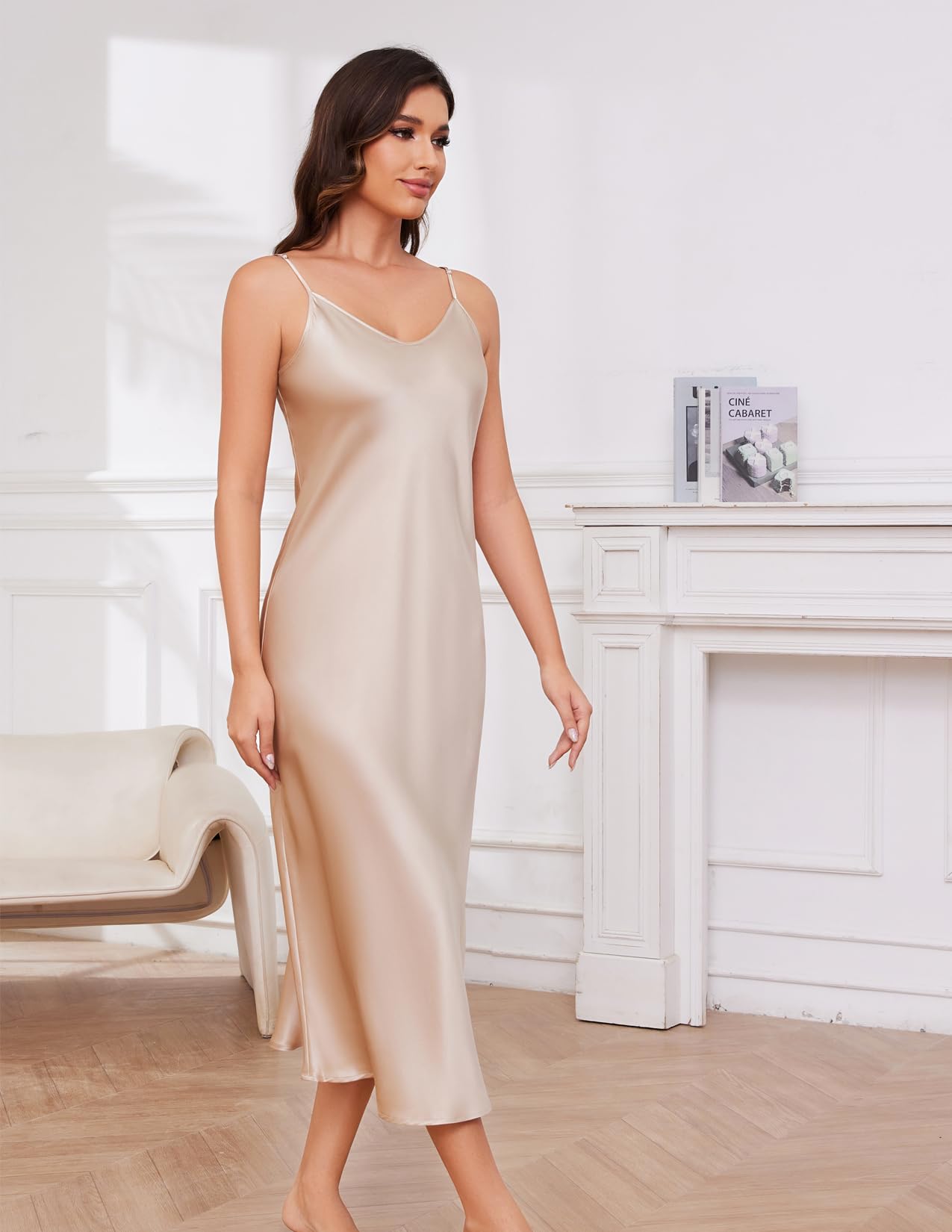 Luxury Mulberry Silk Nightgown for Women - Adjustable Strap Charmeuse Nightdress & Sleepwear - Perfect for Bridal Lingerie, Anniversary Gifts & Comfortable Sleep