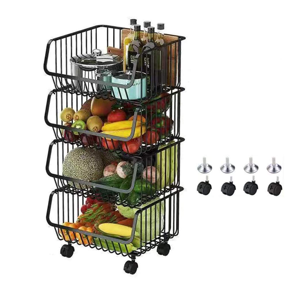 4-Tier Metal Kitchen Storage Rack - Space Saving Vegetable & Fruit Organizer, Dish Drainer Shelf for Pots, Dishes - Perfect for Pantry, Countertop, Cabinet Organization (Stainless Steel)
