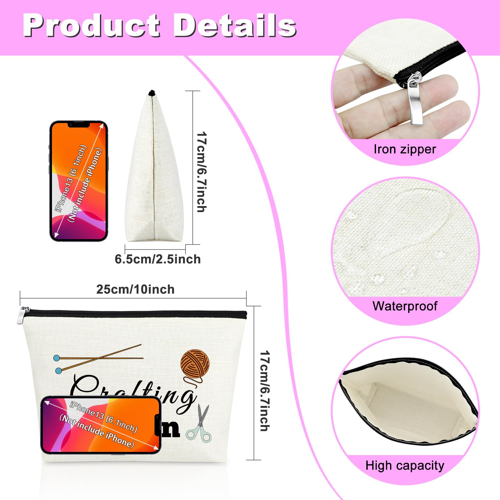 Premium Makeup Bag for Women - Crafting Gifts for Craft Lovers, Sewing Enthusiasts & DIY Queens | Zippered Cosmetic Pouch | Perfect Birthday, Christmas Gift for Her, Friends & Girls | Great for Travel, Daily Use & Organizing Beauty Essentials
