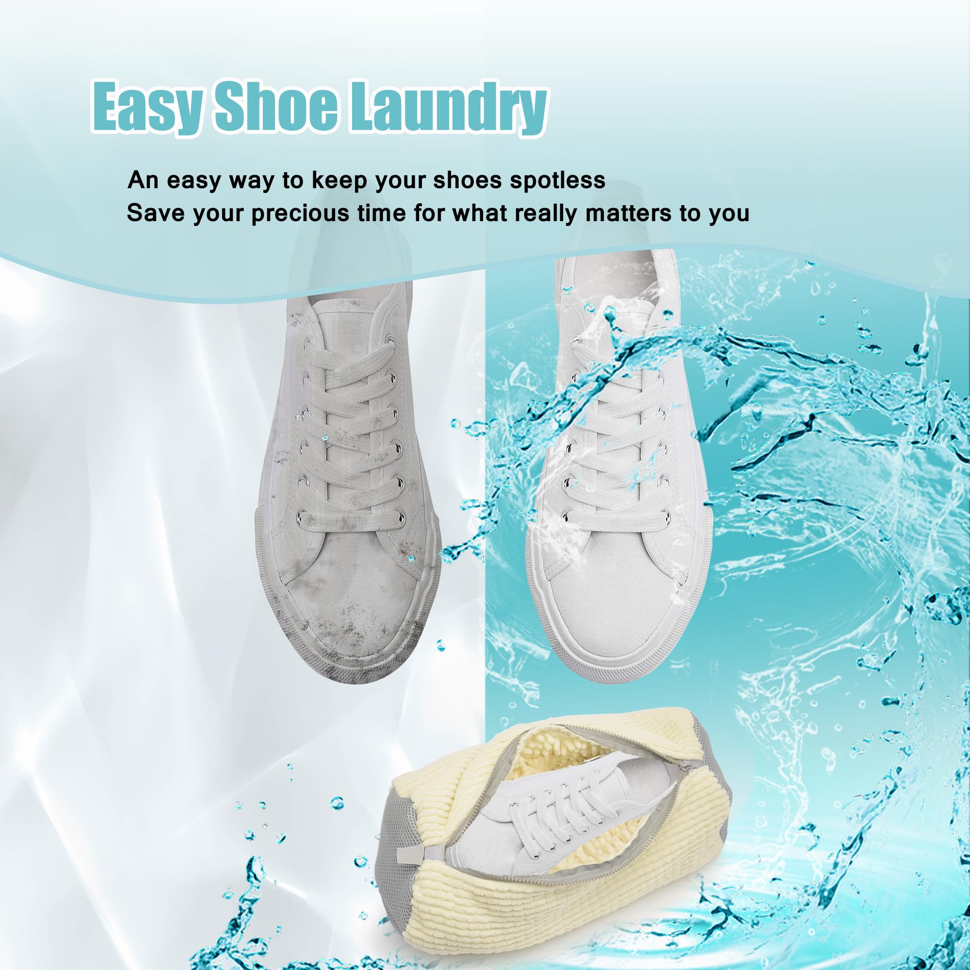 2pcs Reusable Shoe Washing Machine Bags for Washer & Dryer - Durable Laundry Cleaning Bags for Sneakers, Kids Shoes & Sports Shoes - Perfect for Gym, Travel & Home Use (Beige)