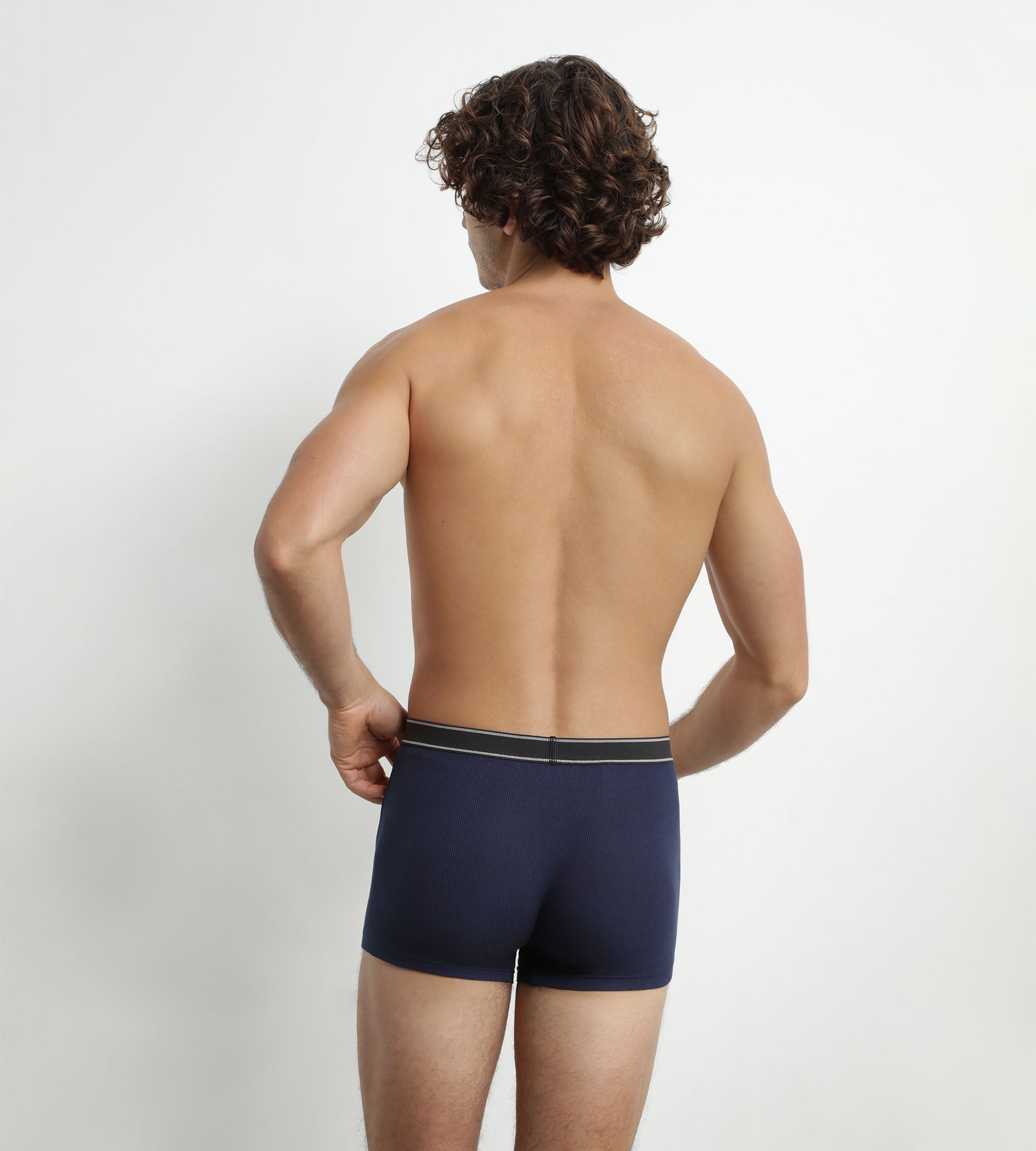 Premium Men's Cotton Modal Boxer Briefs - Dark Blue Elegant Ribbed Underwear for Comfort & Style - Perfect for Daily Wear, Workout & Lounge