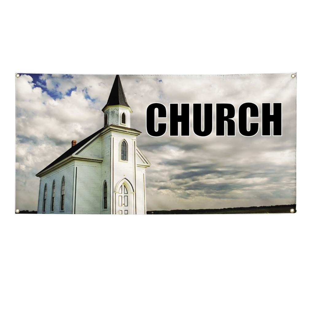 Custom Vinyl Banner - 48x96 Inches Weatherproof Church & Outdoor Advertising Sign with 8 Grommets | Durable for Religious Events, Business Promotion & Yard Signs