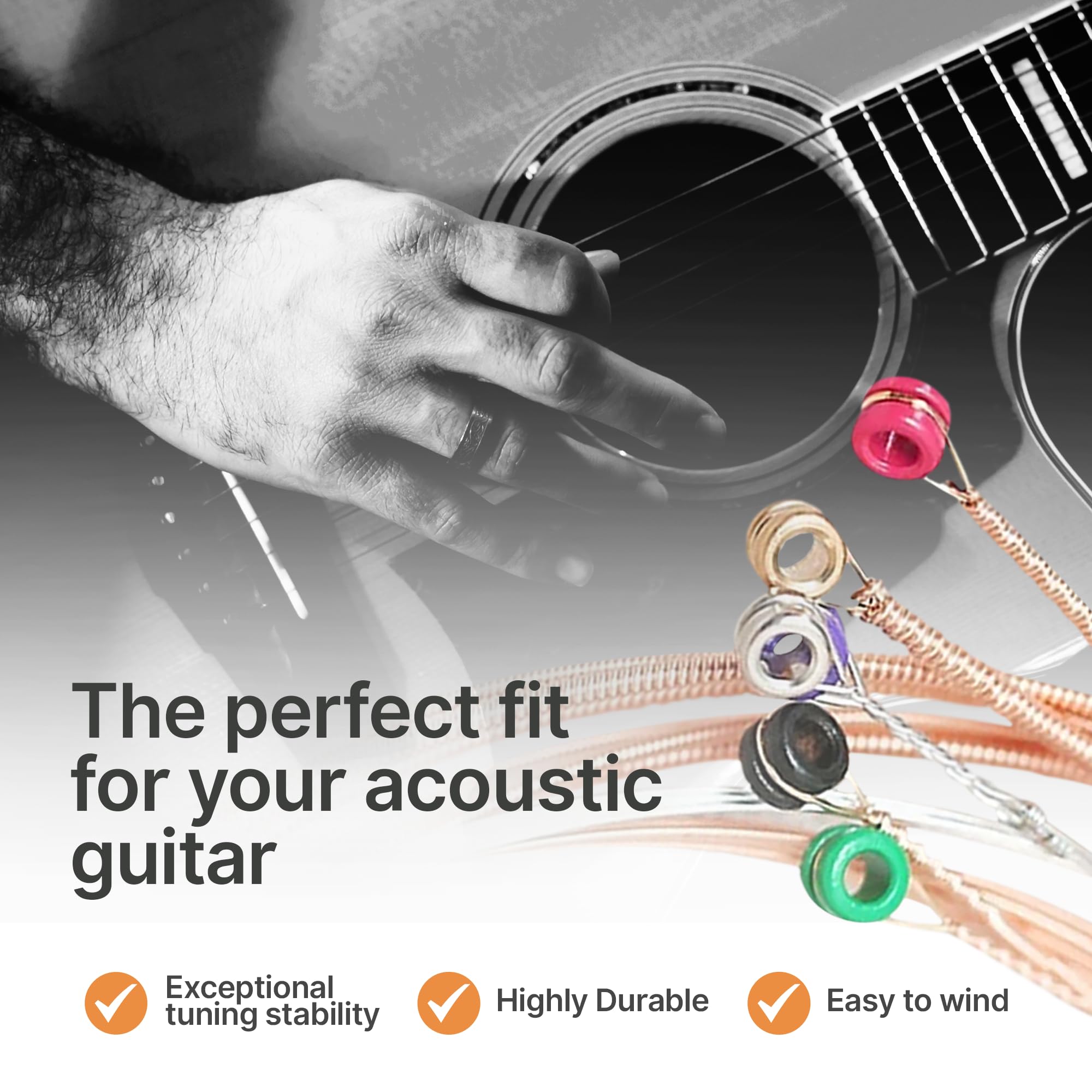 Premium Acoustic Guitar Strings 12-53 Light Gauge - Phosphor Bronze with Nano Coating for Long-Lasting Durability & Smooth Feel | 90/10 Bronze Alloy | Perfect for Concerts, Practice & Studio Recording
