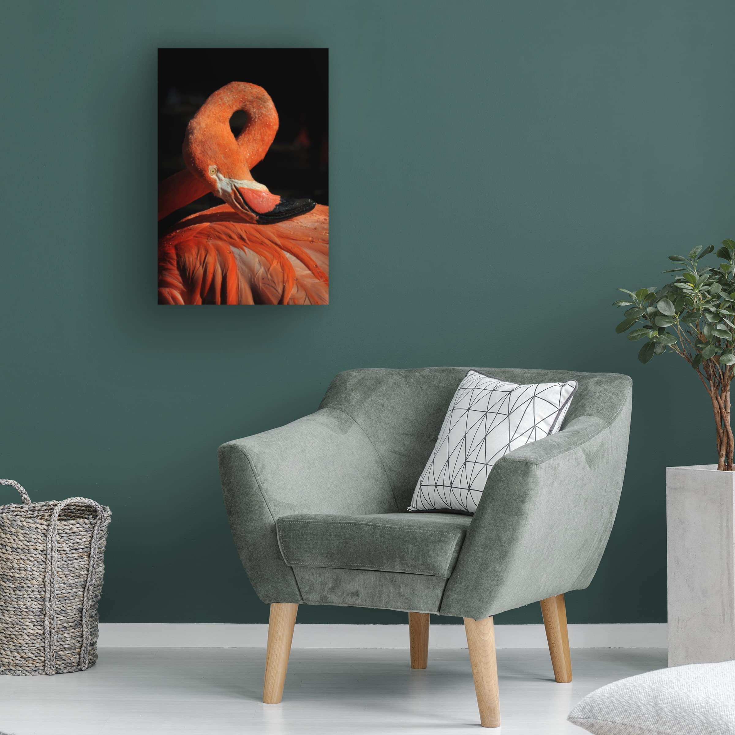 Loop Flamingo Canvas Wall Art Print by Zdenek Vales - Tropical Pink Flamingo Painting for Living Room, Bedroom & Office Decor