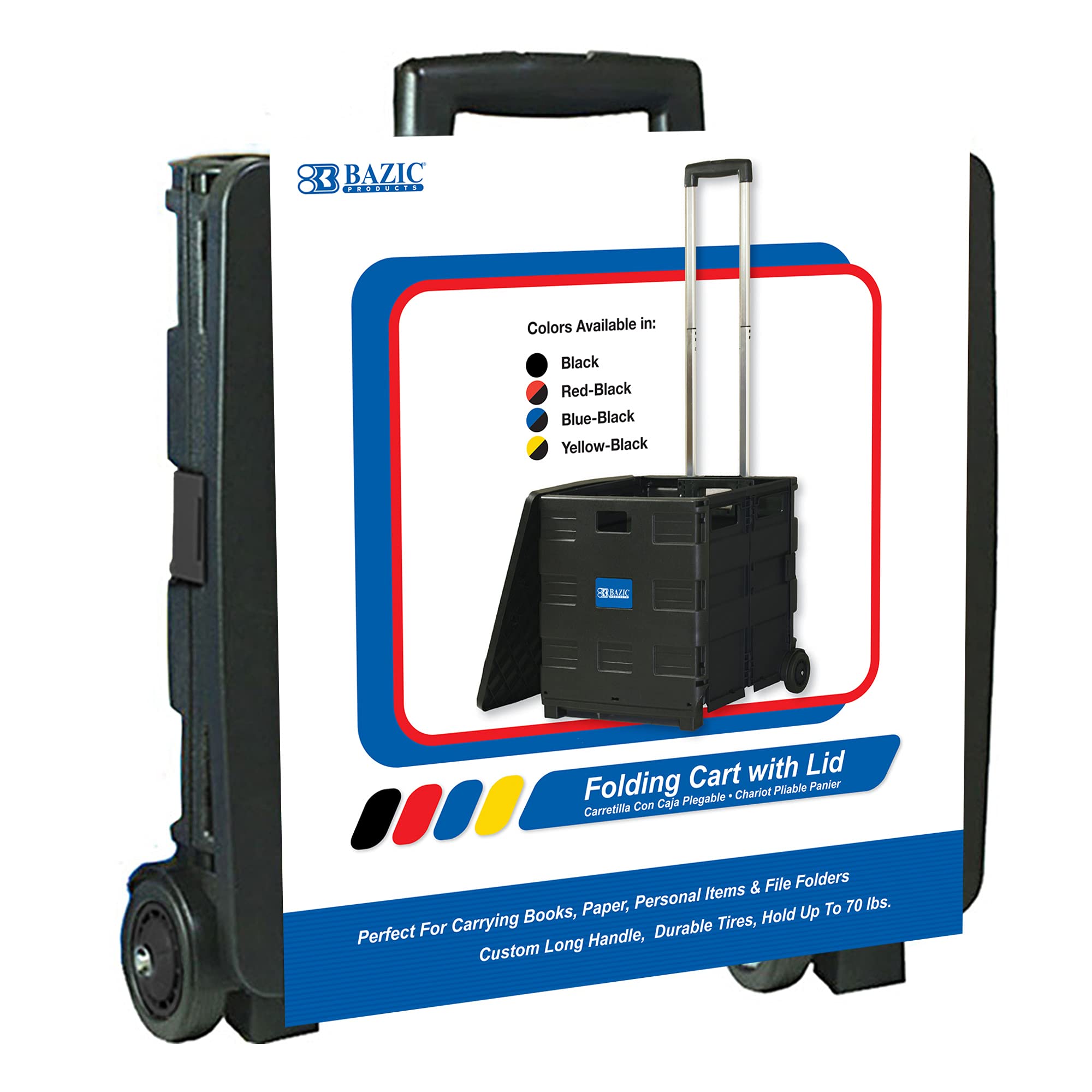 BAZIC 3-Pack Foldable Rolling Cart with Wheels & Lid Cover, 16