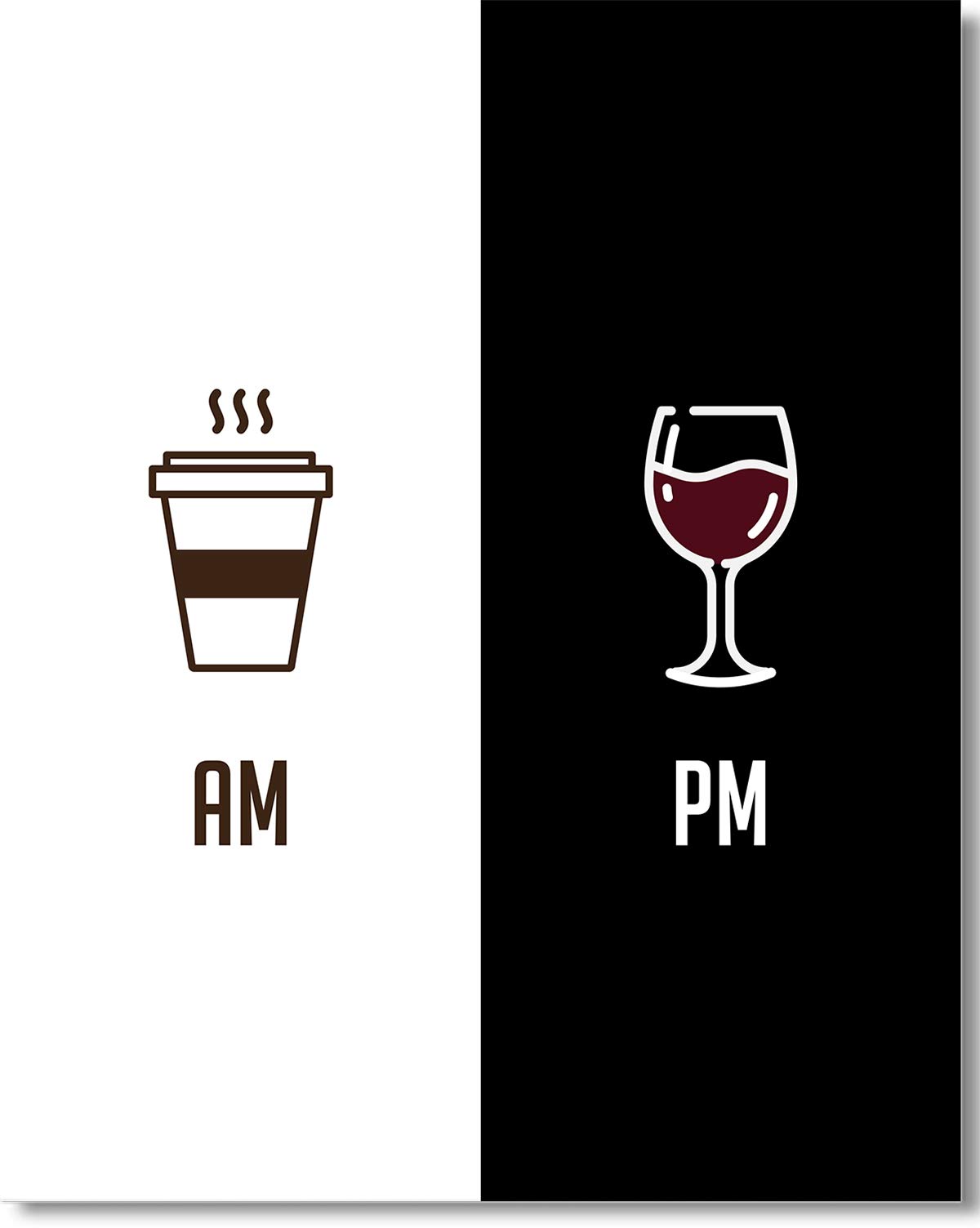 AM/PM Coffee and Alcohol Wall Art Print - 16x20 Inch Unframed Canvas Painting - Bar & Cafe Decor, Home Office Artwork, Unique Gift Idea for Coffee Lovers & Cocktail Enthusiasts