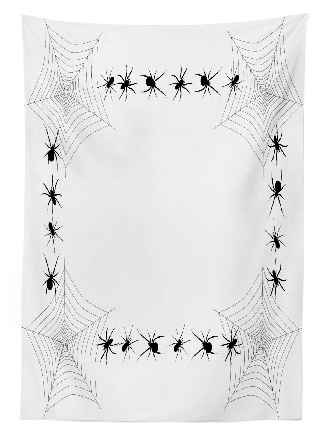 Ambesonne Halloween Outdoor Tablecloth - Creepy Venom Poison Trap Cartoon Monochrome Print, Washable Picnic Table Cover 58x120 Inches, White & Black for Spooky Party Decorations, Haunted House Dining, and Halloween Themed Events