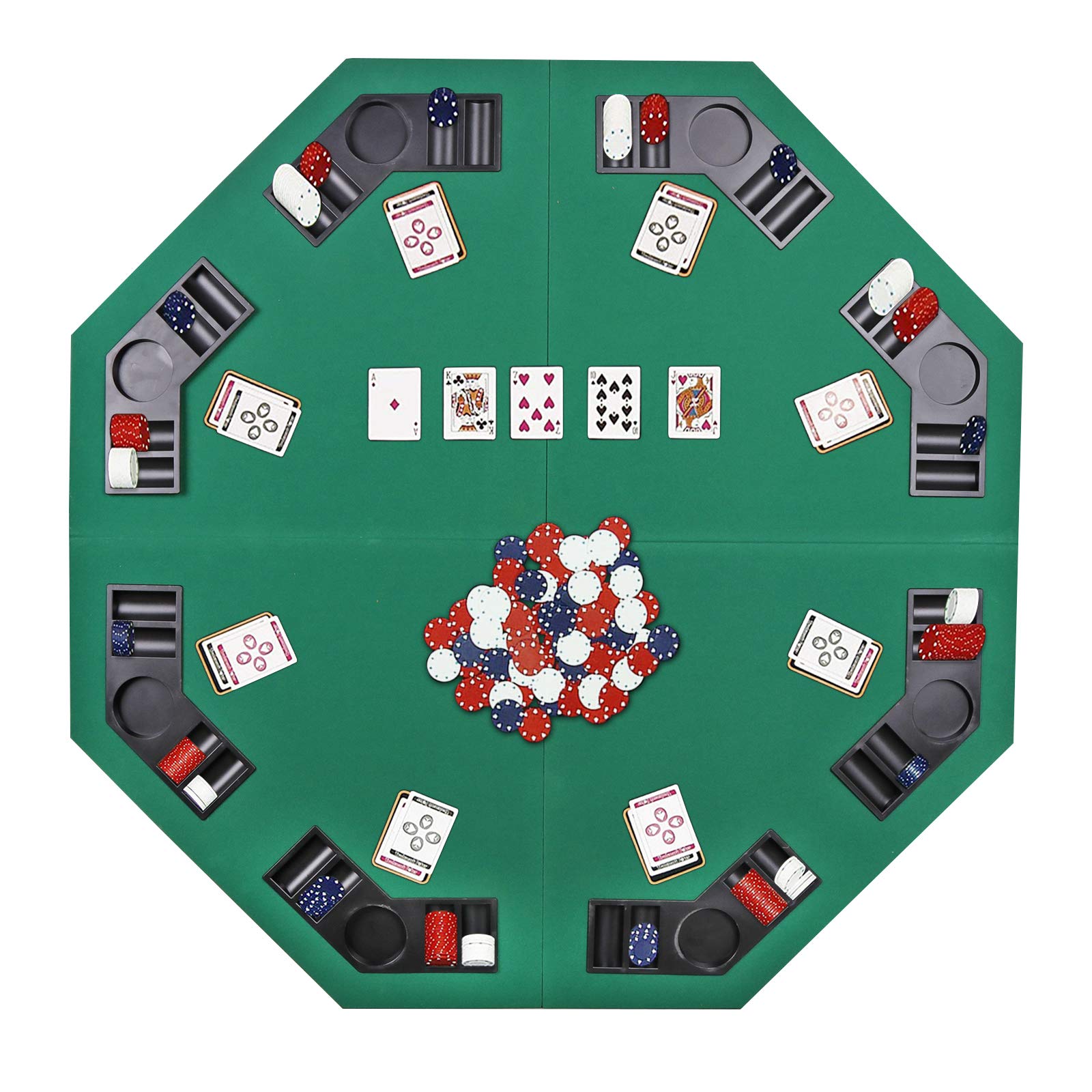 48-Inch Portable Poker Table Top - Foldable Octagon 8-Player Casino Poker Mat with Carrying Case | Perfect for Home Games, Parties & Casino Nights