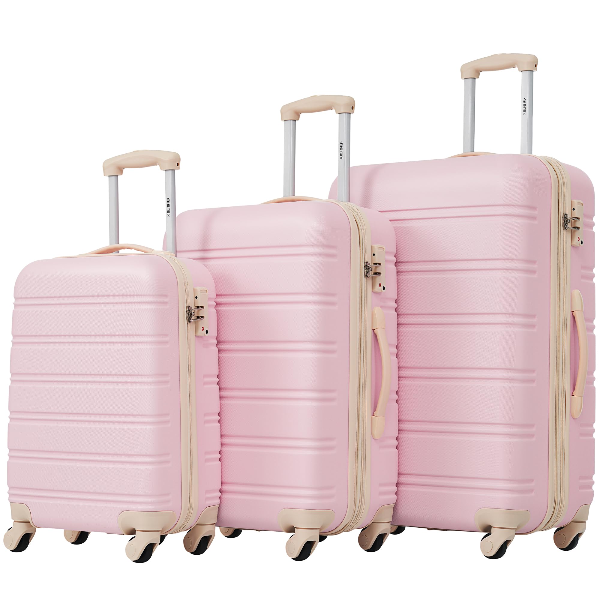 Merax 3-Piece Luggage Set - Airline Approved Carry-On Suitcase with Expandable Hard Shell & 360° Spinner Wheels (White Pink) - Perfect for Travel, Business Trips & Vacation Packing