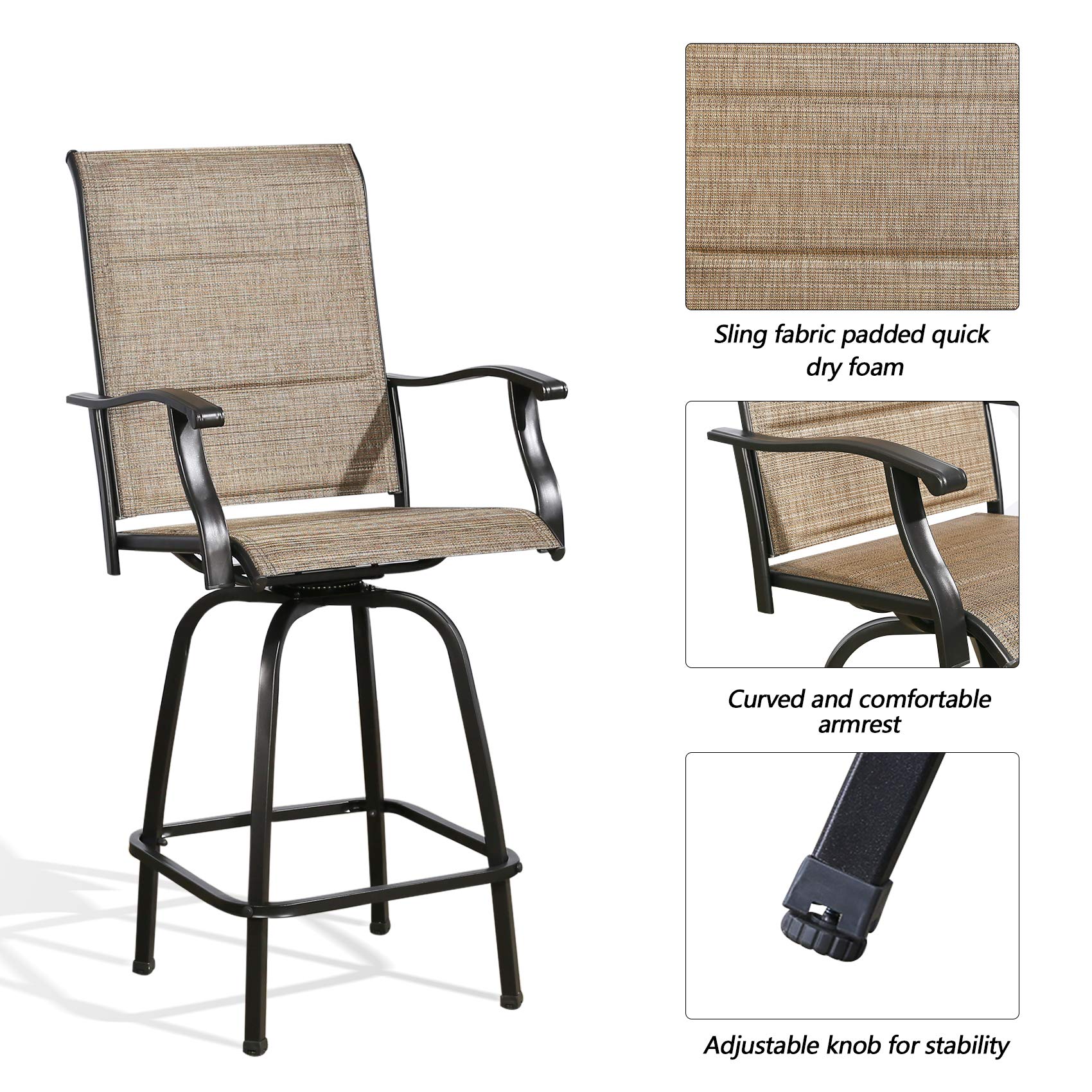 Ulax 2-Pack Outdoor Swivel Bar Stools with Padded Seats - Waterproof Patio Bar Chairs for Backyard, Deck, Poolside & Garden - Comfortable Counter Height Stools for Outdoor Dining & Entertaining
