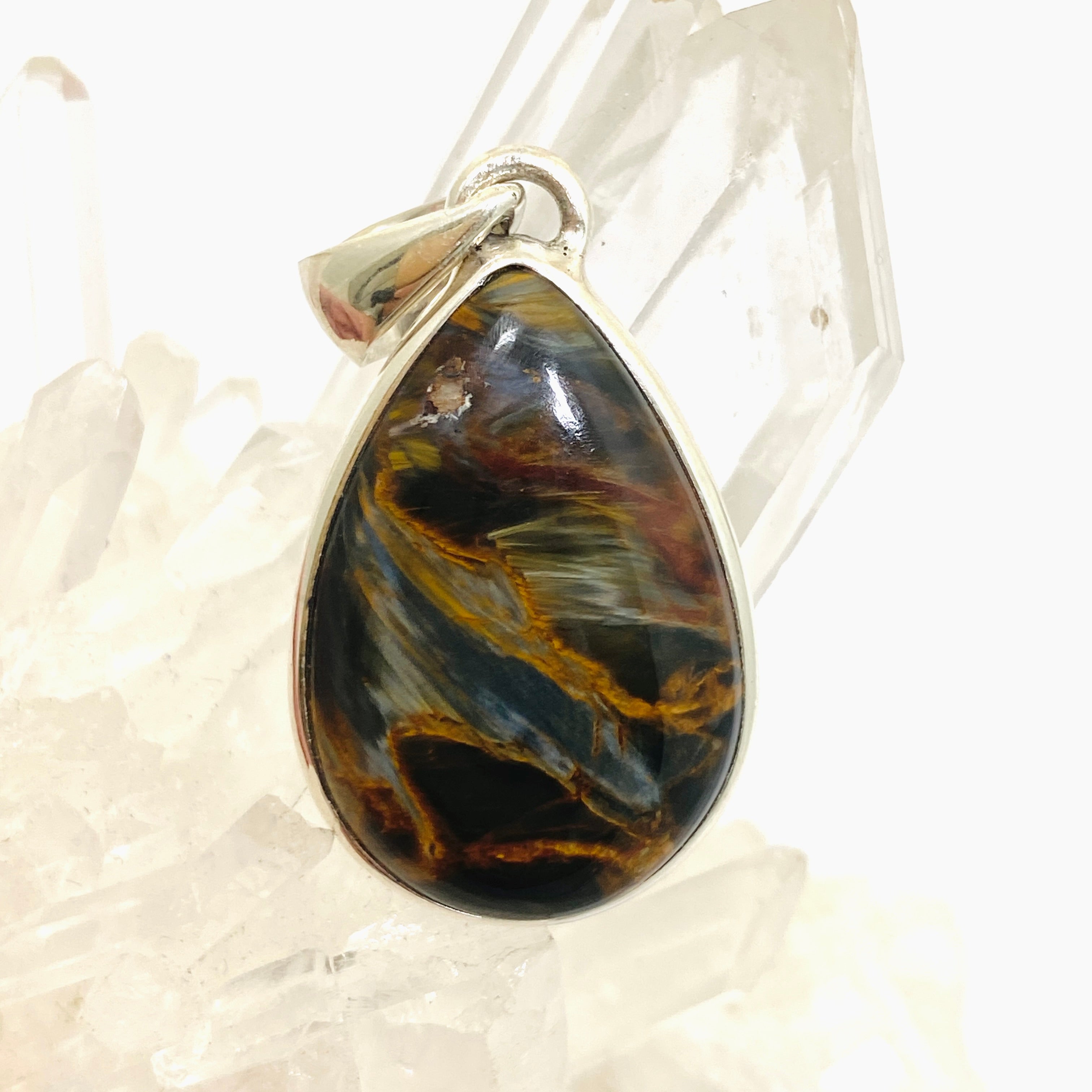 Natural Pietersite Teardrop Cabochon Pendant - Unique Gemstone Jewelry for Women | Handmade Silver Pendant Necklace | Perfect for Boho Fashion, Spiritual Healing & Gift Giving