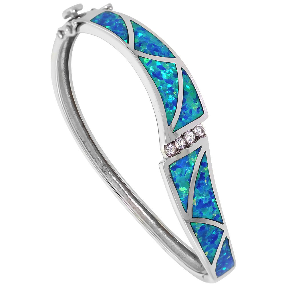 925 Sterling Silver Synthetic Opal Bangle Bracelet for Women with CZ Stones - 7.25 Inch Adjustable Wrist Size | Elegant Jewelry Gift for Birthday, Anniversary & Special Occasions