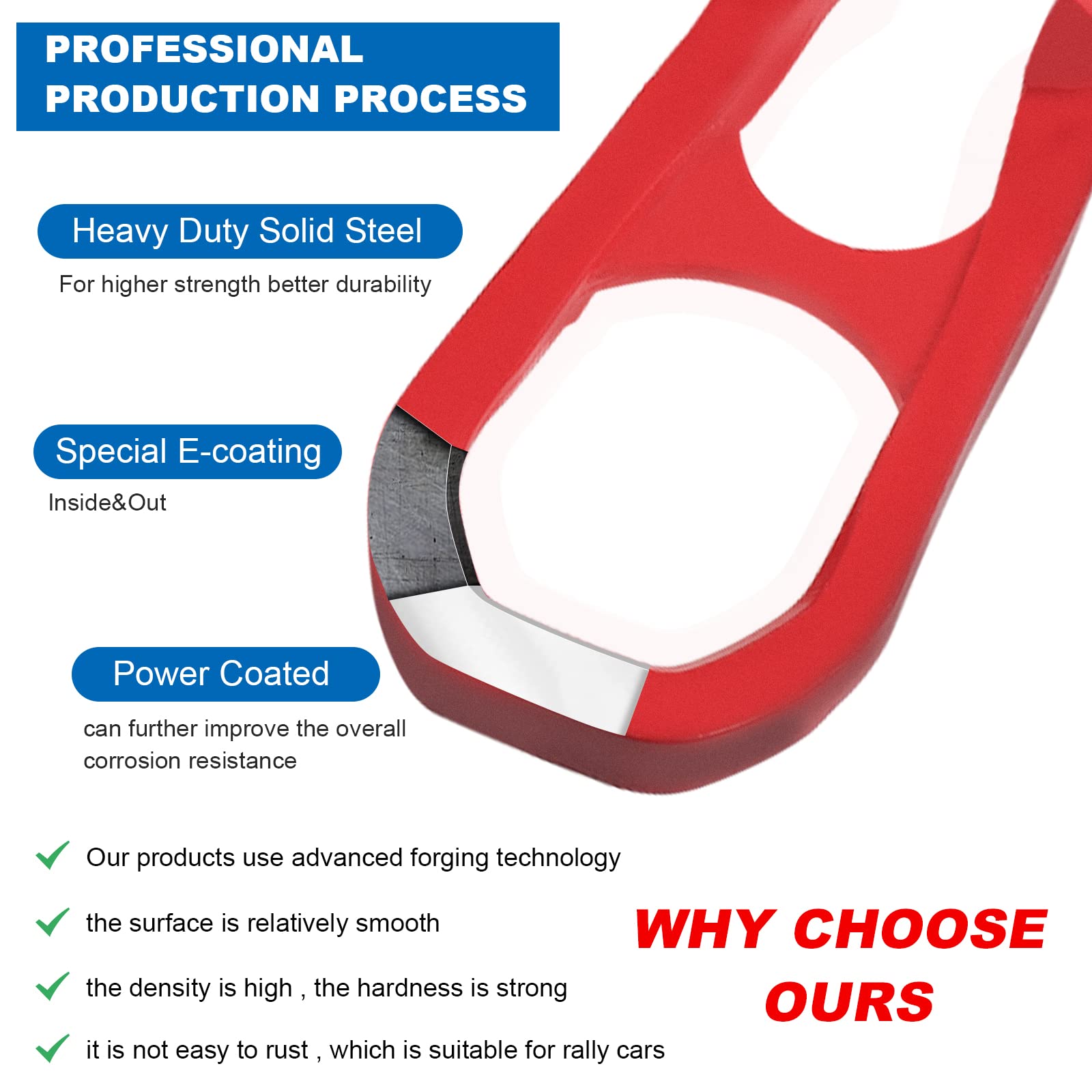 Heavy Duty Front Tow Hooks Pair for 2019-2022 Dodge Ram 1500 3.0L 3.6L 5.7L Engine - Direct Replacement for OEM# 68272945AB & 68272944AB - Off-Road Recovery & Truck Accessories (Red)