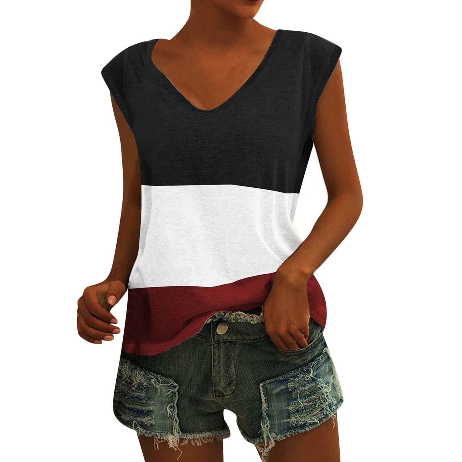 Women's White Fitted V-Neck Tank Tops - Cap Sleeve Summer Shirts for Casual Wear | Loose Fit Basic Plain Tee for Gym, Beach & Everyday Outfits