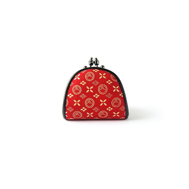 Japanese Deerskin Leather Coin Purse with Urushi Lacquer Clasp - Mt.Fuji Red Pattern - Handmade in Japan - Elegant Gamaguchi Change Purse for Travel, Gifts & Daily Use