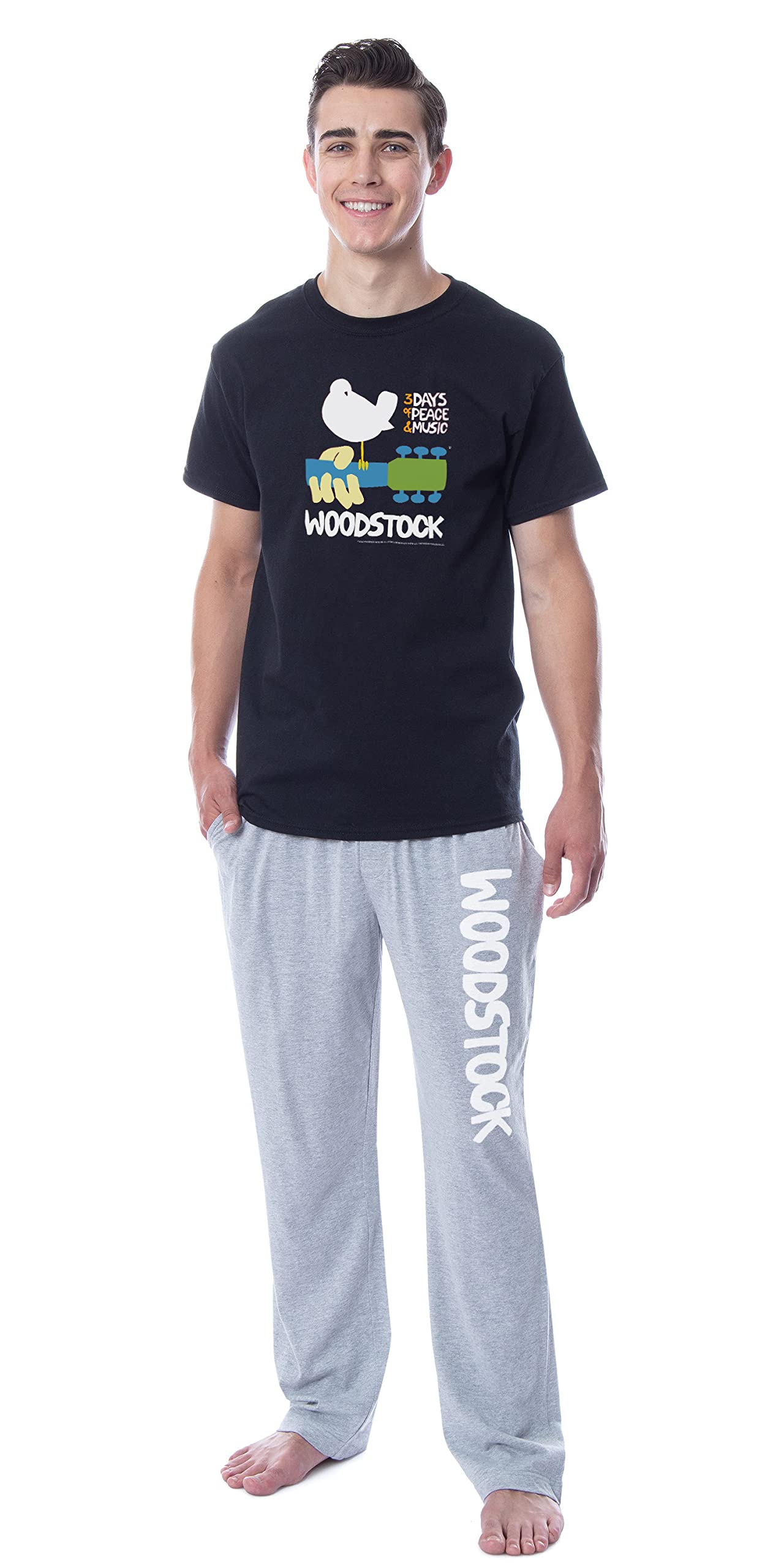 INTIMO Woodstock Men's 3 Days of Peace & Music Festival Pajama Set - XL Multicolor | Vintage Music Loungewear for Concerts, Sleepovers & Retro Themed Parties