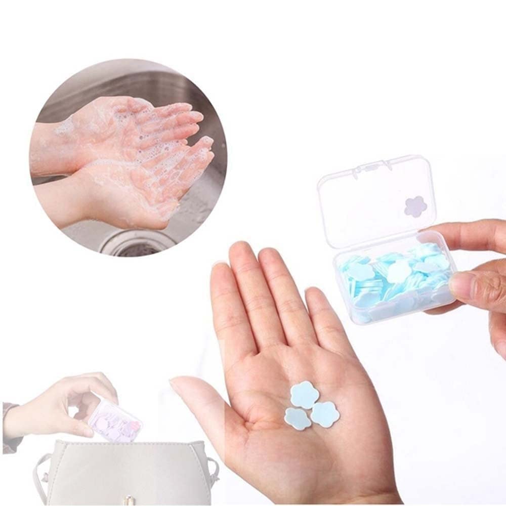 100 Sheets Disposable Paper Soap with Travel Box - Portable Hand Wash Soap Leaves for Travel, Camping, Hiking & Outdoor Activities | Gentle Cleansing for Hands & Feet | Cute Petal Shaped Soap Flakes (Purple, 100 Count) - Perfect for Gym Bags, Emergency Kits & On-the-Go Hygiene