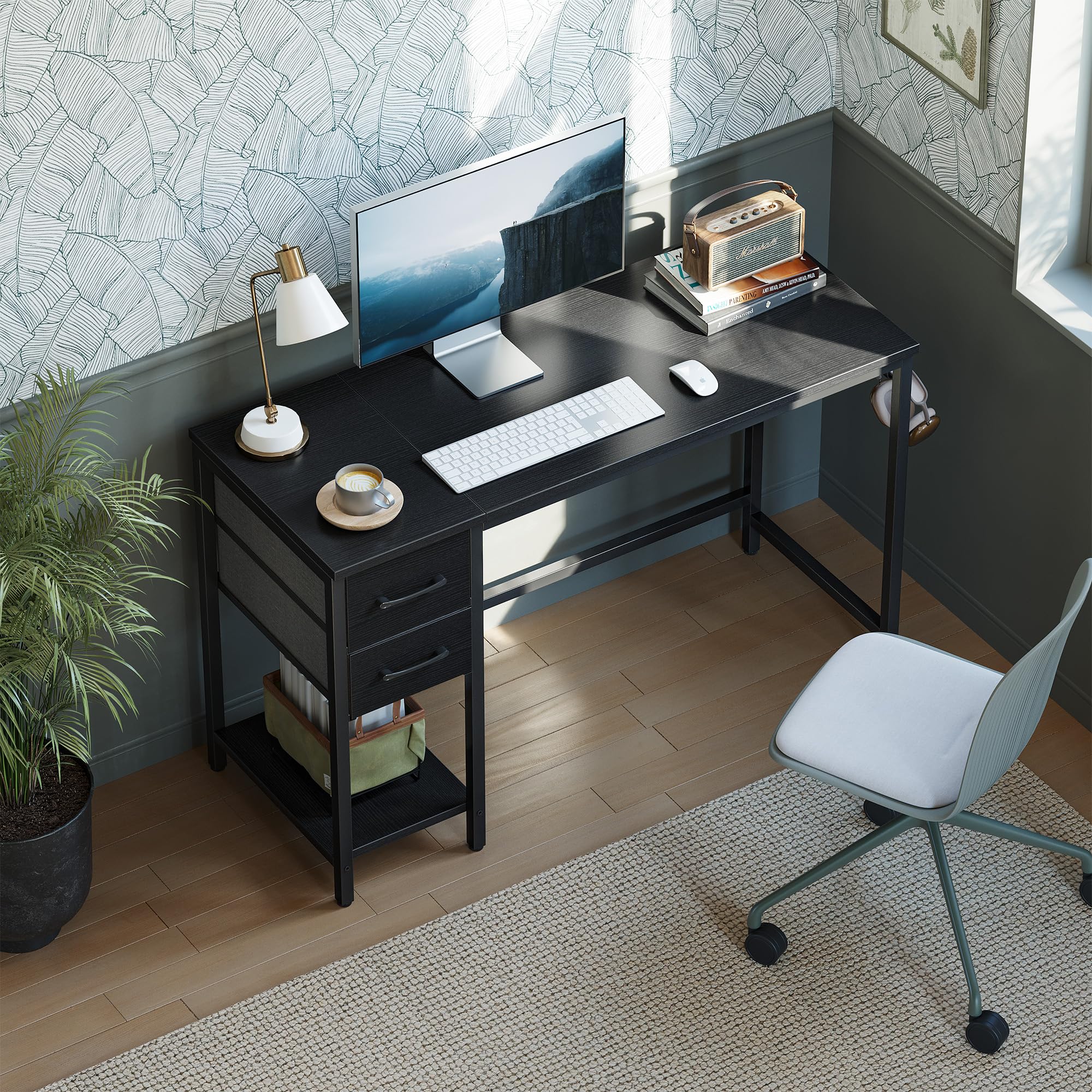 Cubiker 40 Inch Modern Computer Desk with Drawers - Home Office Writing Study Table, Small PC Workstation in Black - Perfect for Small Spaces, Dorm Rooms & Home Offices
