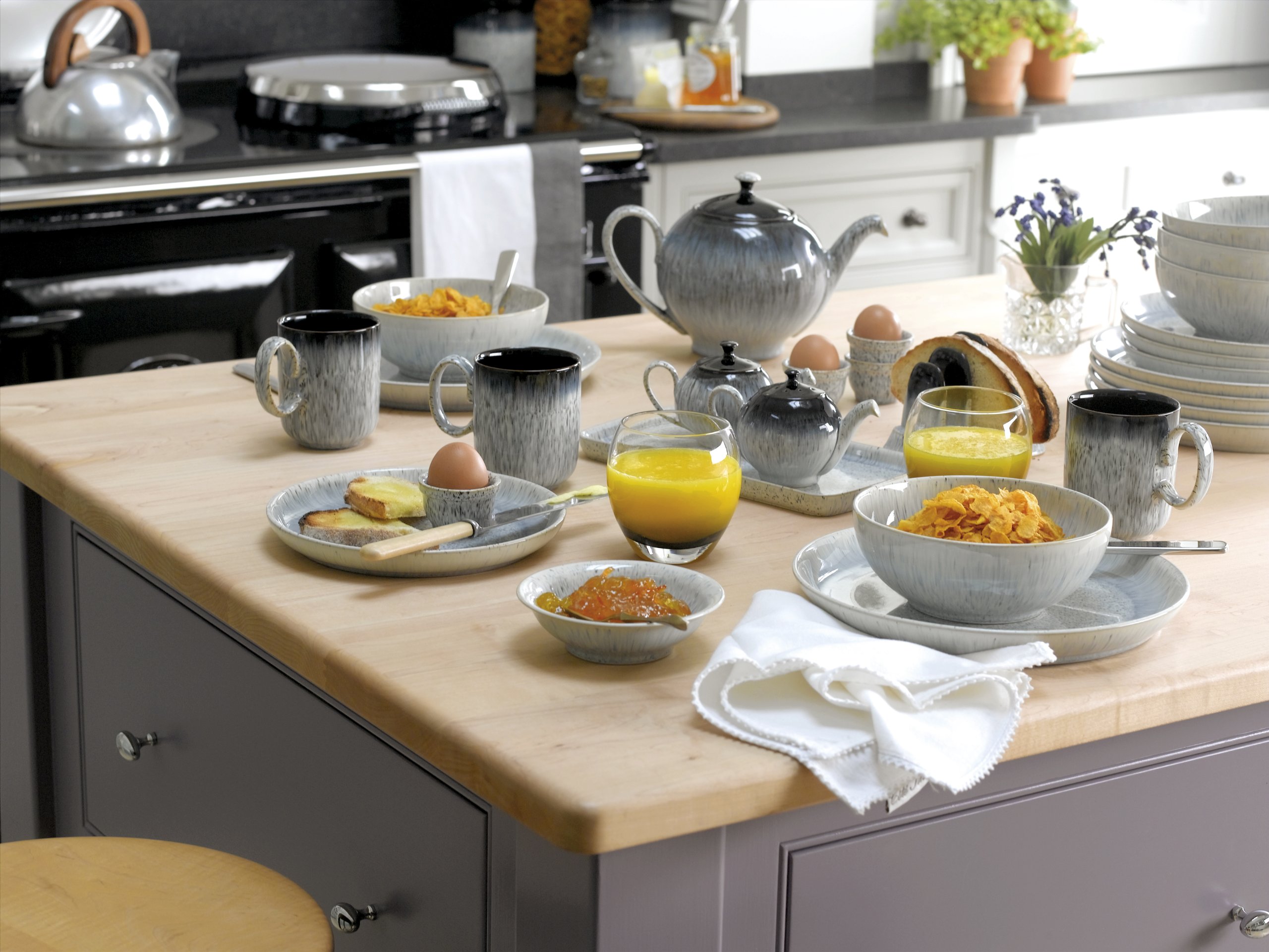 Denby Halo Soup & Cereal Bowl Set of 4 - Stoneware Dinnerware for Soup, Cereal, Pasta - Perfect for Family Meals, Restaurants & Daily Use