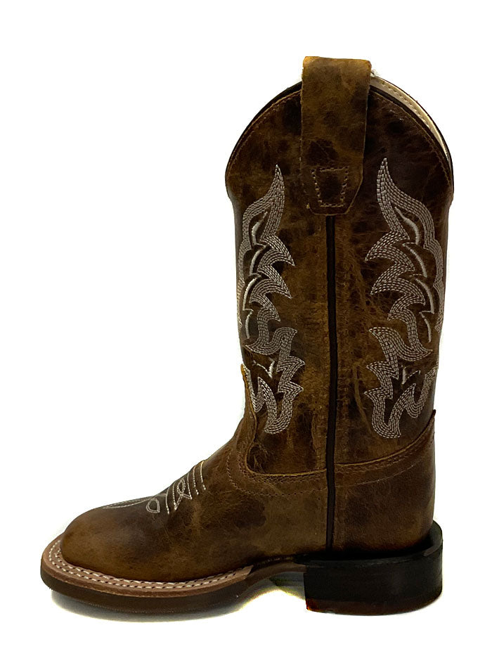 Old West BSC1979 BSY1979 Kids Square Toe Western Boots - Brown Leather Cowboy Boots for Boys & Girls | Perfect for Rodeo, Country Dance & Western Style Outfits