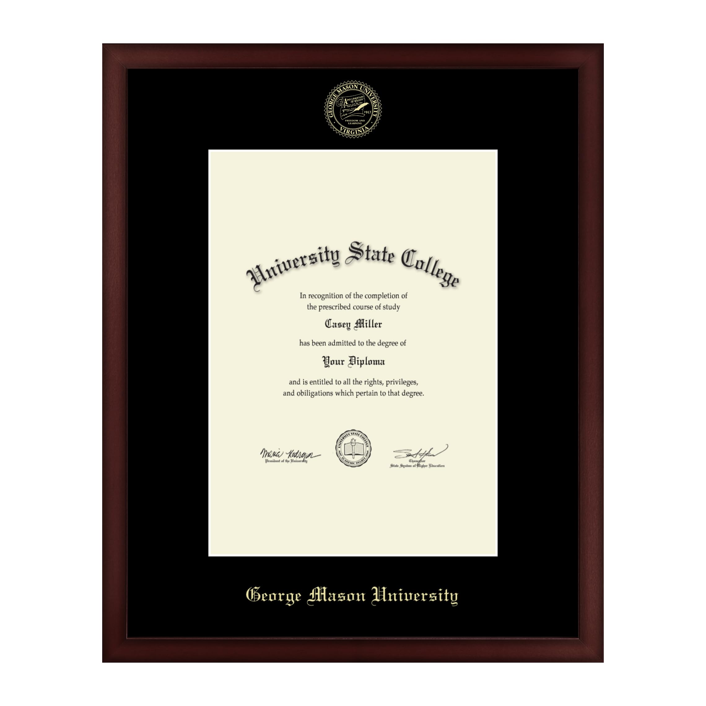 George Mason University 10x14 Diploma Frame - Bachelor's, Master's, PhD Degree Display - Gold Embossed Cherry Wood Frame with Black Mat - Officially Licensed - Perfect for Graduation Gifts & Office Decor