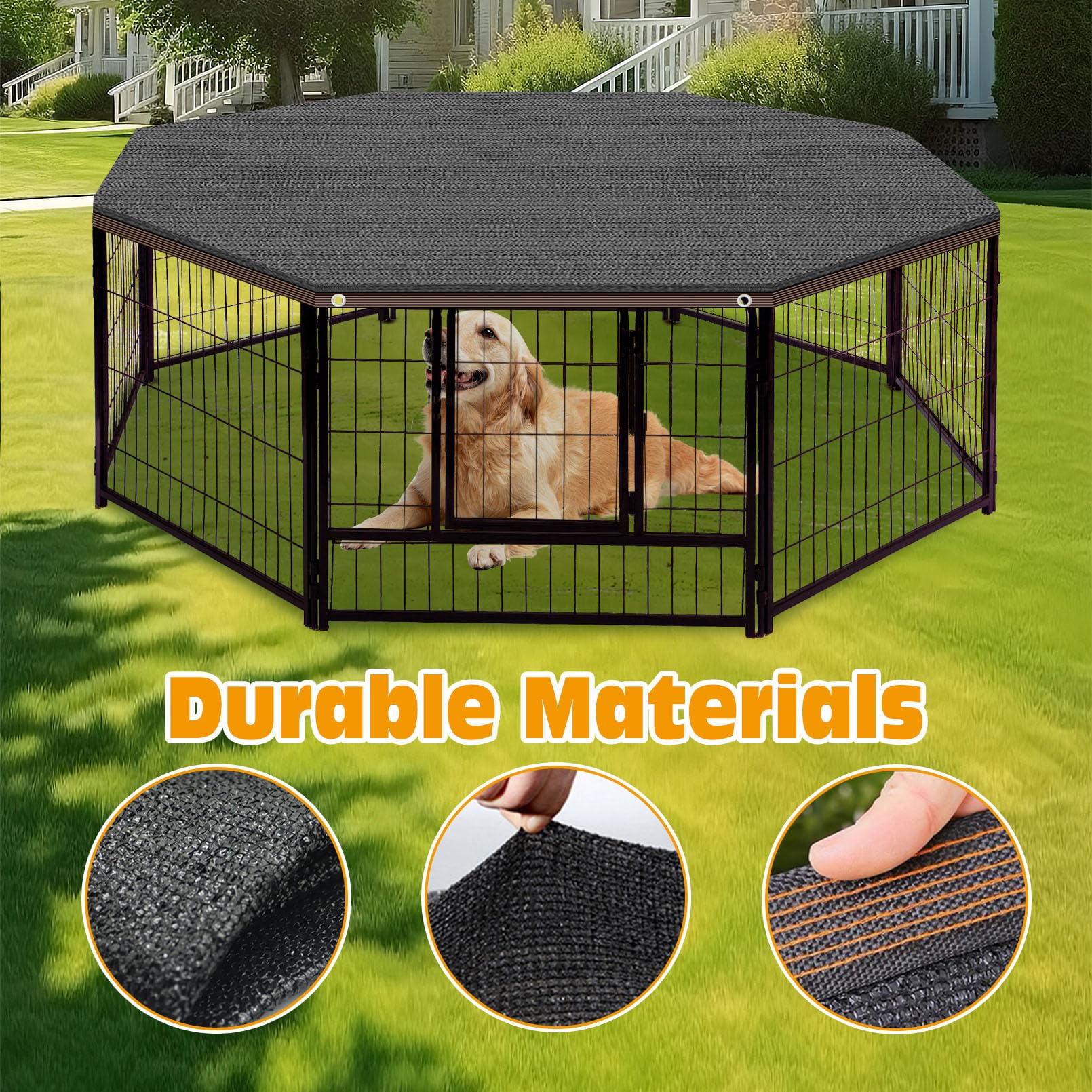 BNOSDM 10x10 Ft Dog Kennel Cover - UV Resistant Sun Shade Cloth with Reinforced Rope for Outdoor Dog Crates, Pet Playpens & Chicken Coops - Perfect for Backyard, Patio & Garden Use