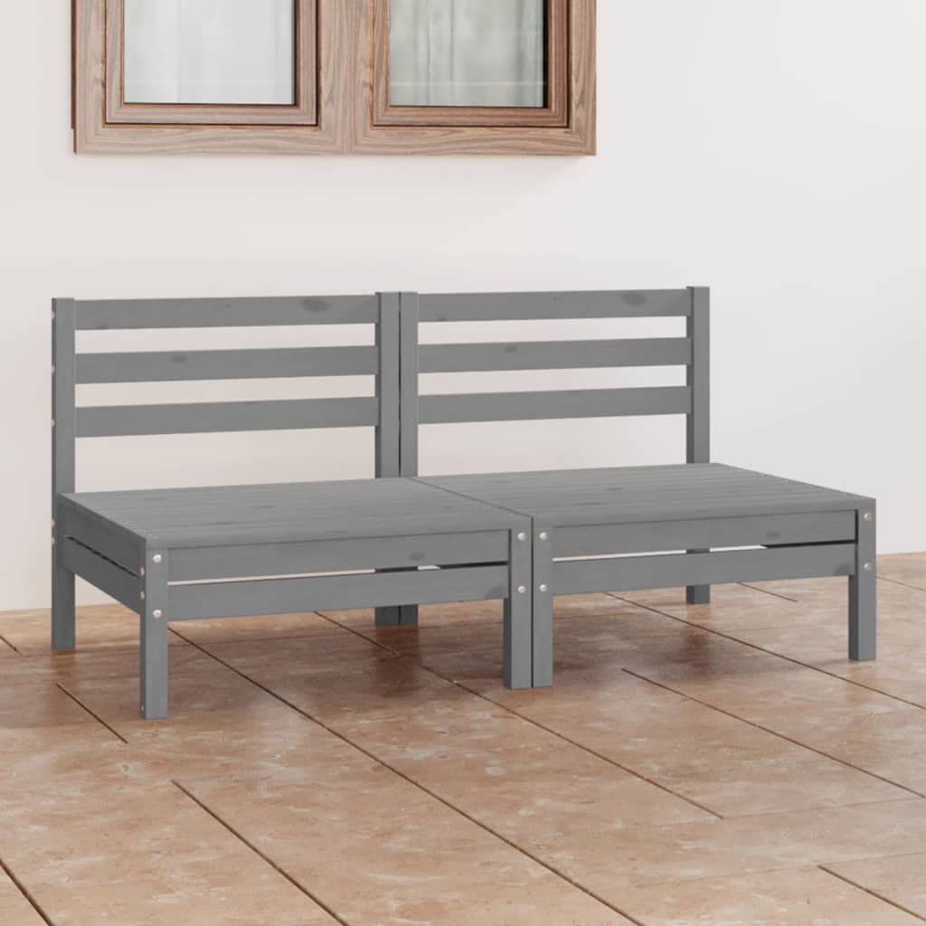 vidaXL Durable 2-Seater Patio Sofa - Gray Solid Pinewood Outdoor Furniture for Garden, Balcony & Backyard Lounge Set | Weather-Resistant Modular Design
