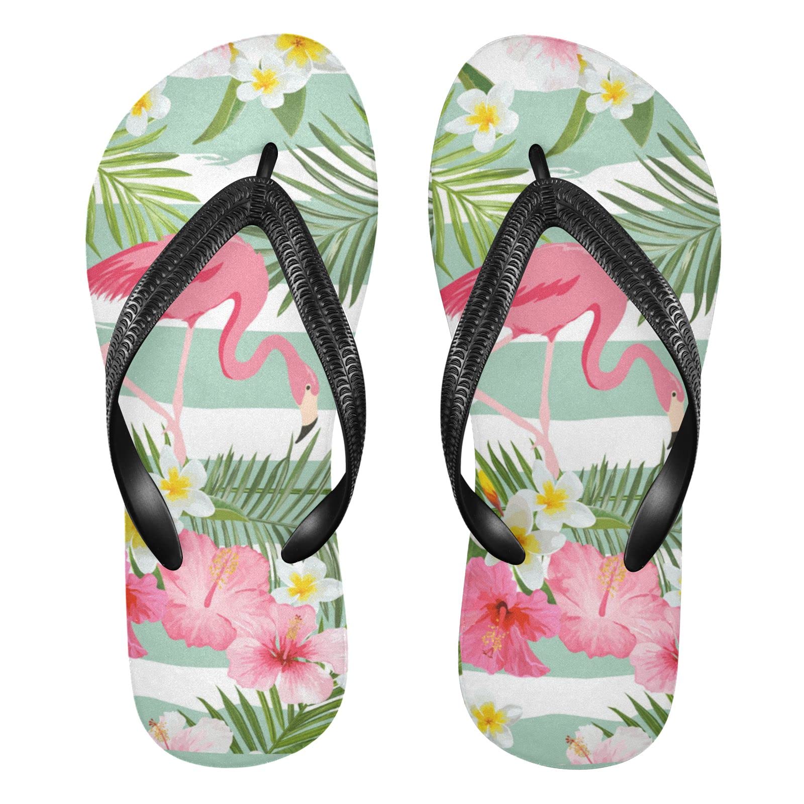 **Men's & Women's Kigai Sandal Flip Flops - Comfortable Beach Slippers, Shower Shoes with Flamingo Palm Flower Design - Perfect for Pool, Vacation & Summer Outfits**