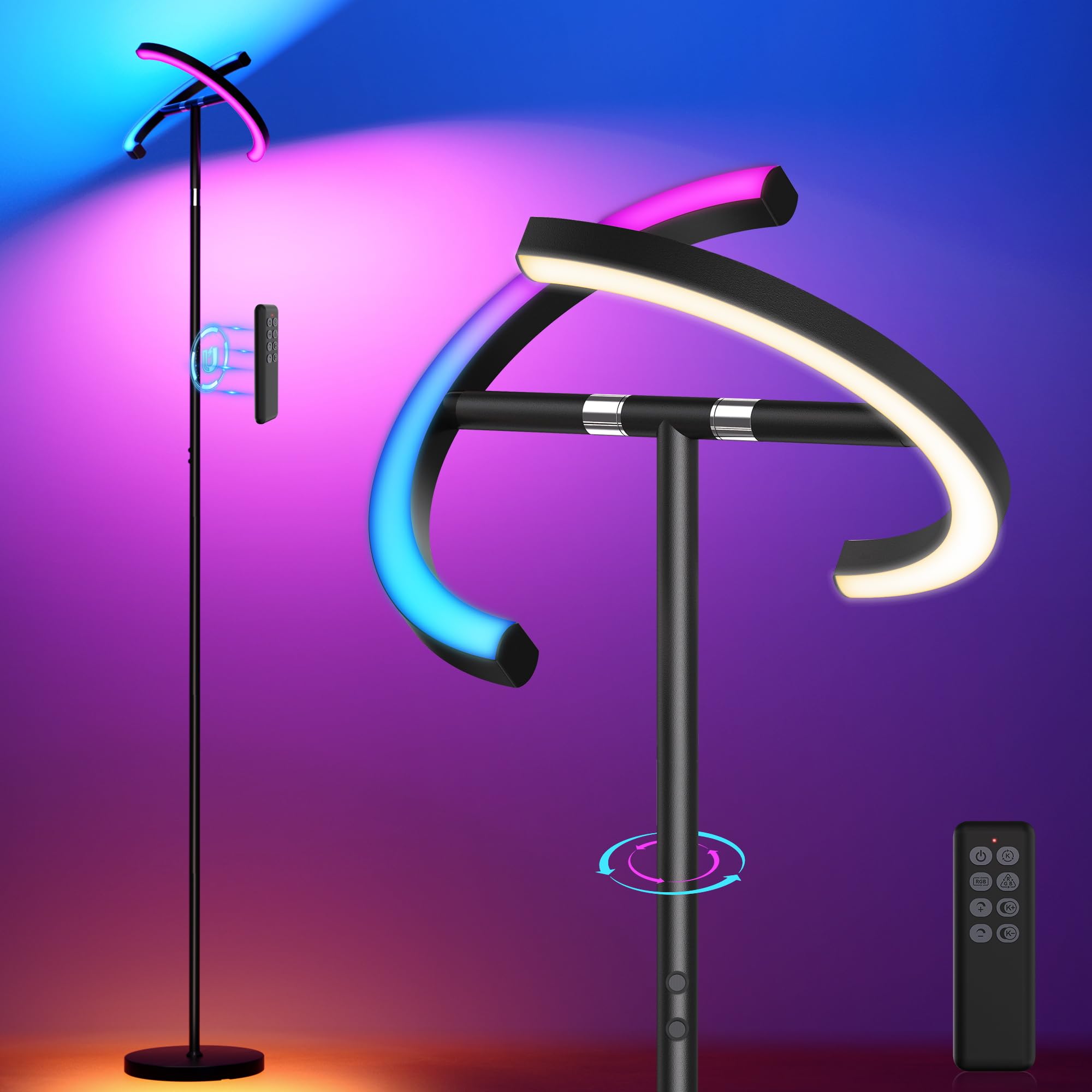 OHLUX 30W Dimmable LED Floor Lamp with RGB Lighting - Modern Standing Lamp with Remote & Button Control, Rotatable Tall Light for Living Room, Bedroom, Office | Perfect for Home Decor, Gaming Setup & Mood Lighting