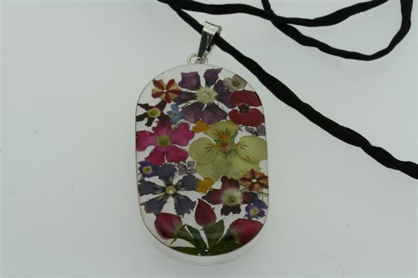 Handmade Flower Resin Pendant Necklace - Cylinder Design on Black Silk Cord - Perfect for Boho Fashion, Wedding Jewelry & Gift Giving