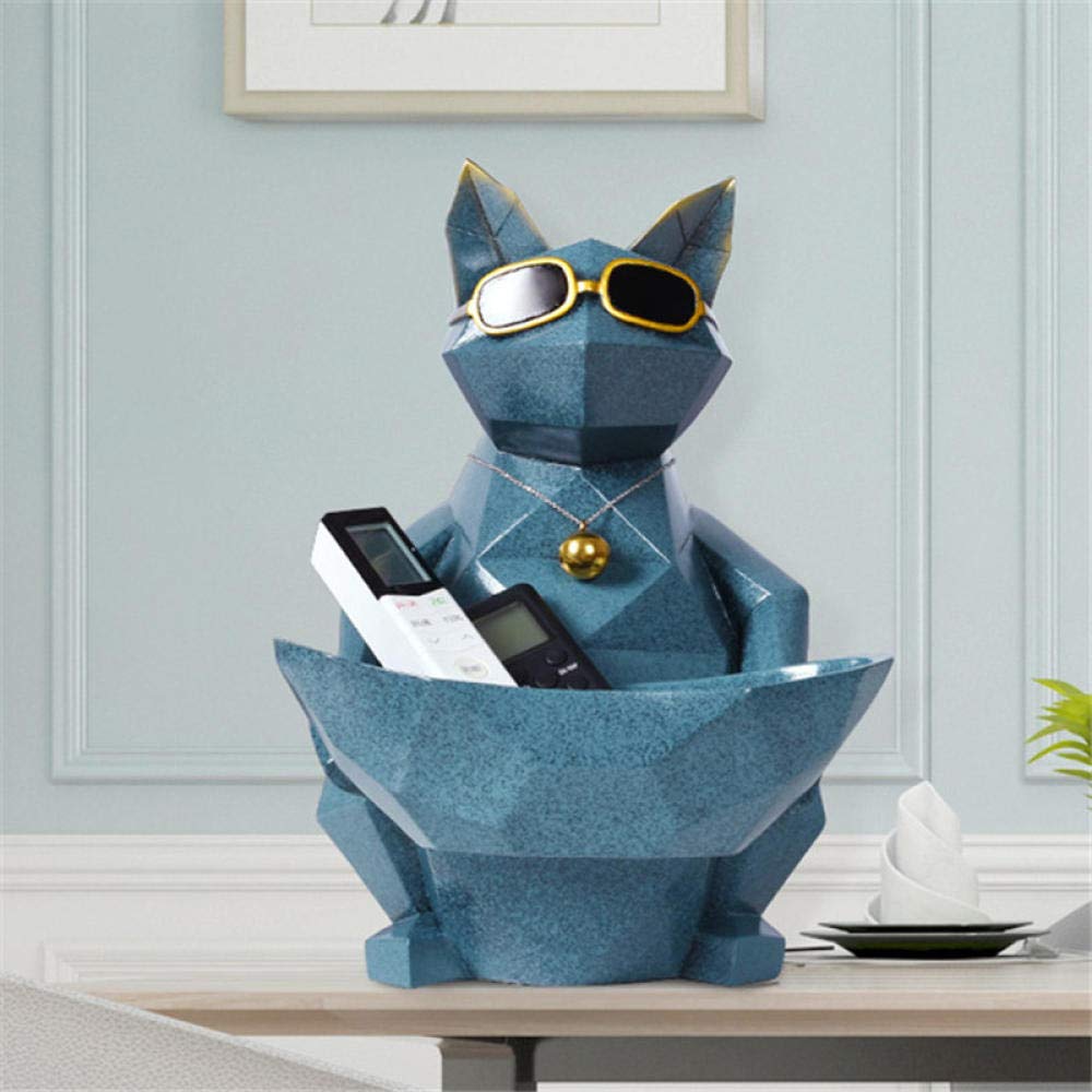 Dark Blue Cat Key Holder Sculpture - Unique Animal Figurine for Home & Office Decor, Creative Desktop Bookshelf Craft Gift for Living Room, Bedroom, or Workspace | Perfect for Organizing Keys & Adding Personality to Any Space