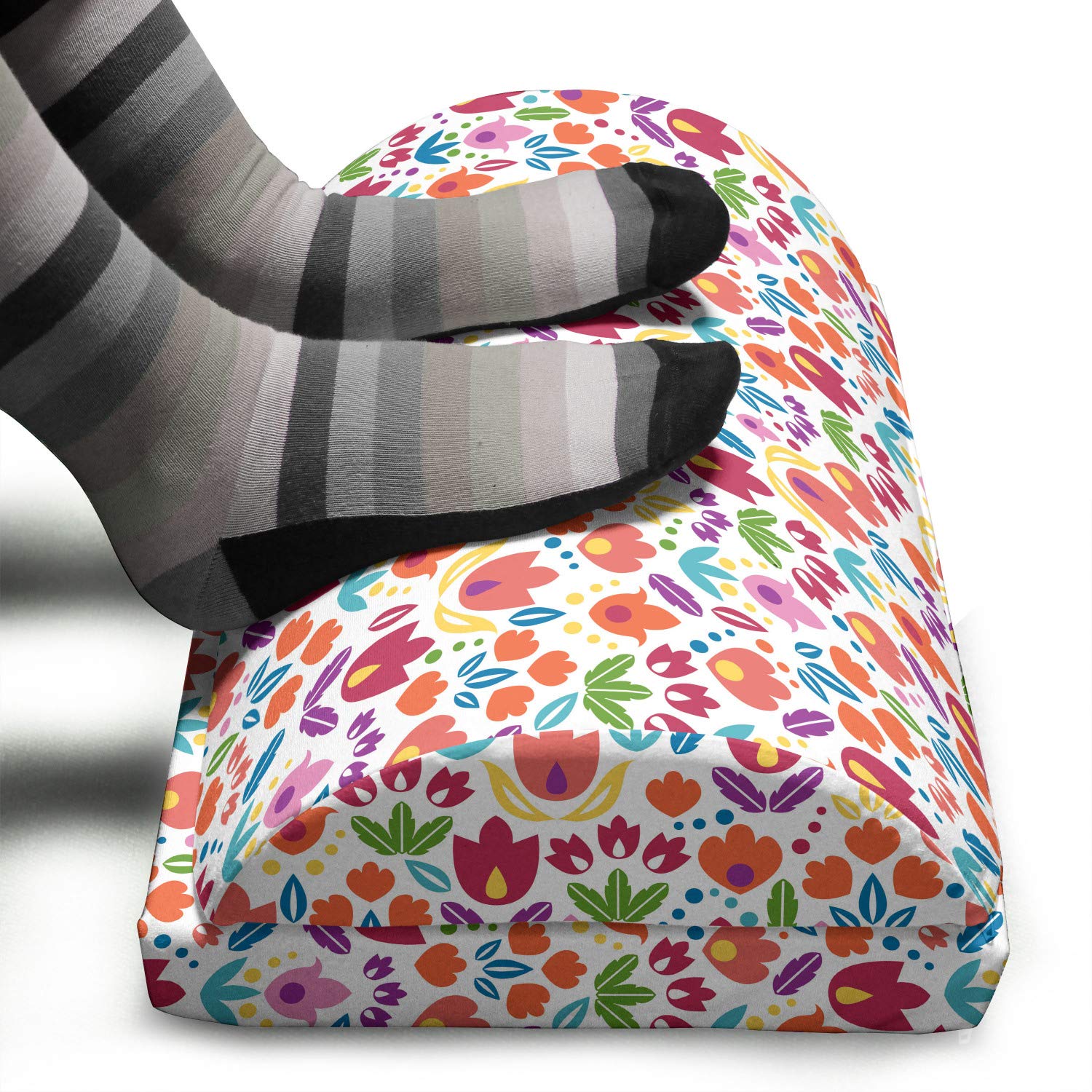 Ambesonne Dutch Foot Rest with Blooming Tulips Floral Design - Adjustable Ergonomic Memory Foam Leg Support for Office & Home - Non-Slip Backing - Perfect for Work, Reading & Relaxation