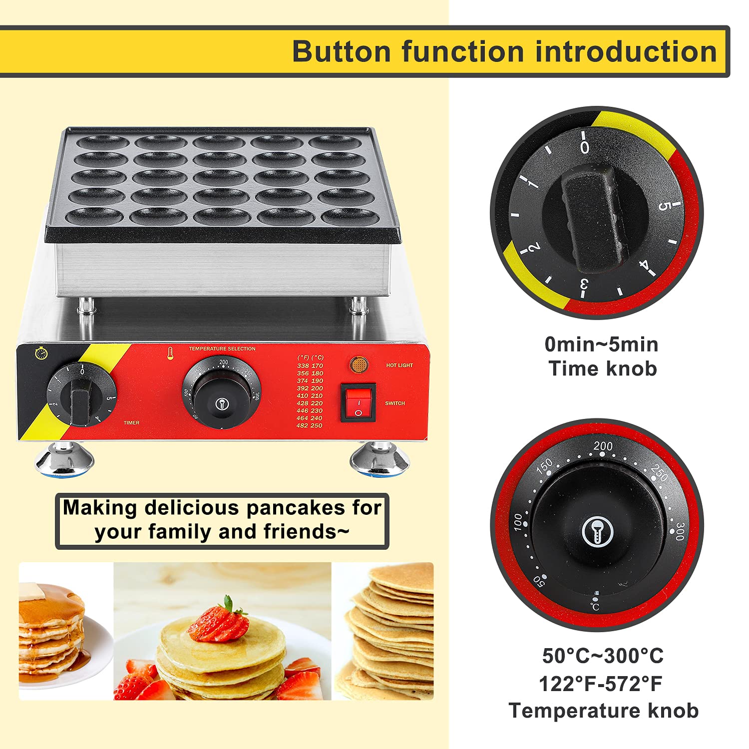 Electric Mini Dutch Pancake Maker - Commercial Non-Stick Poffertjes Grill with Double Switch, 110V 60Hz US Plug - Perfect for Bakery, Home Kitchen, Restaurant & Snack Bar - Make Dorayaki, Muffins & 25+ Treats - Ideal for Breakfast, Desserts & Party Catering