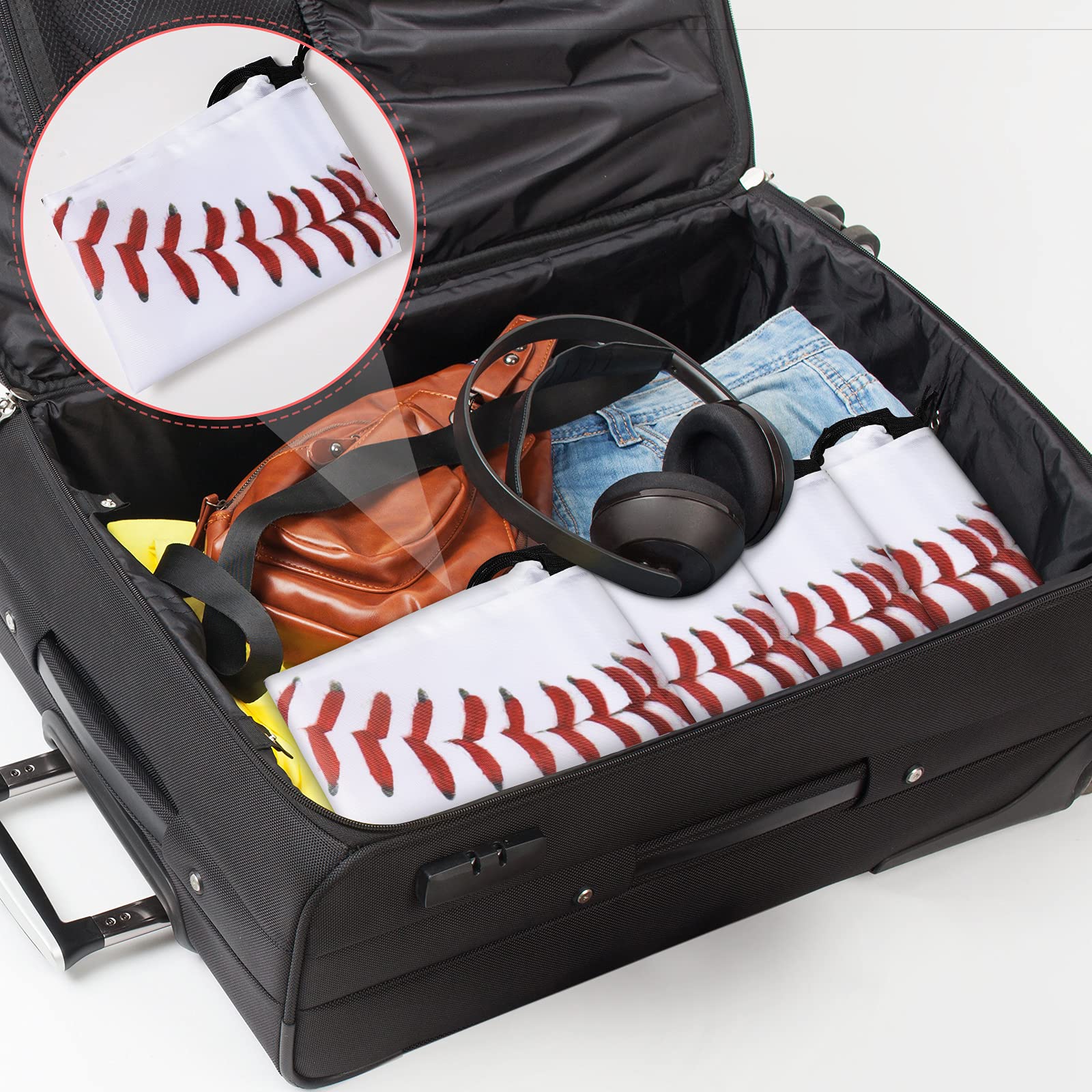 8-Piece White Baseball Pattern Drawstring Party Favor Bags - Sports Gym Backpack Pouches for Kids Birthday Favors, Team Events & School Activities