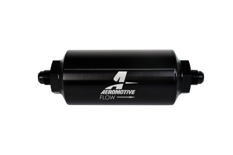 Aeromotive AN-6 Male Inline Fuel Filter 10 Micron Microglass Element - Bright Dip Black Finish for High Performance Fuel Systems & Racing Applications