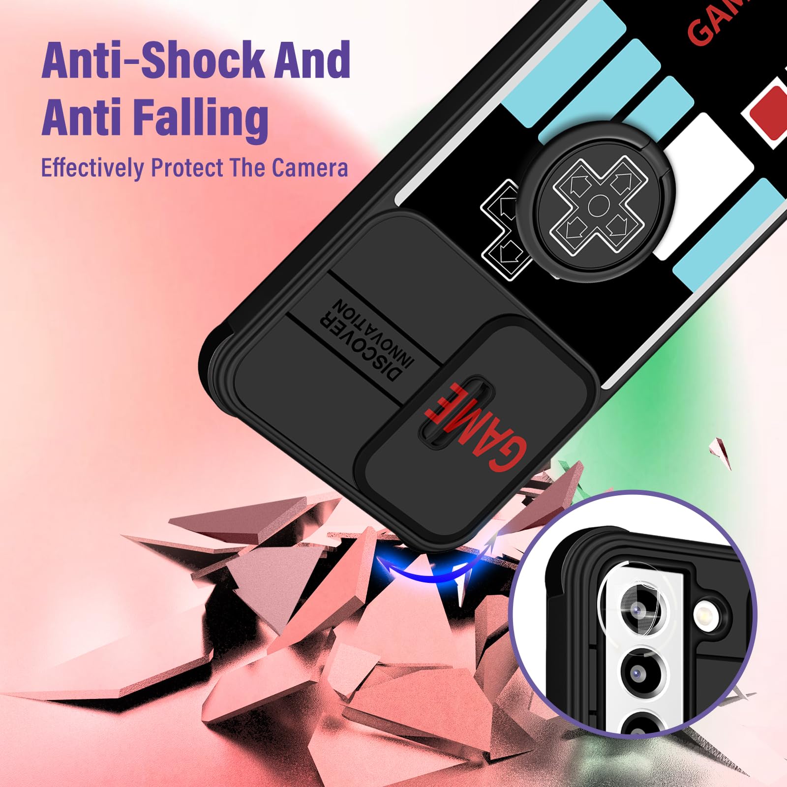 2-in-1 Samsung Galaxy S22 Case with Camera Cover & Ring Stand - Cute Cartoon Design for Women, Men, Teens & Kids - Perfect for Gaming, Work & Everyday Protection