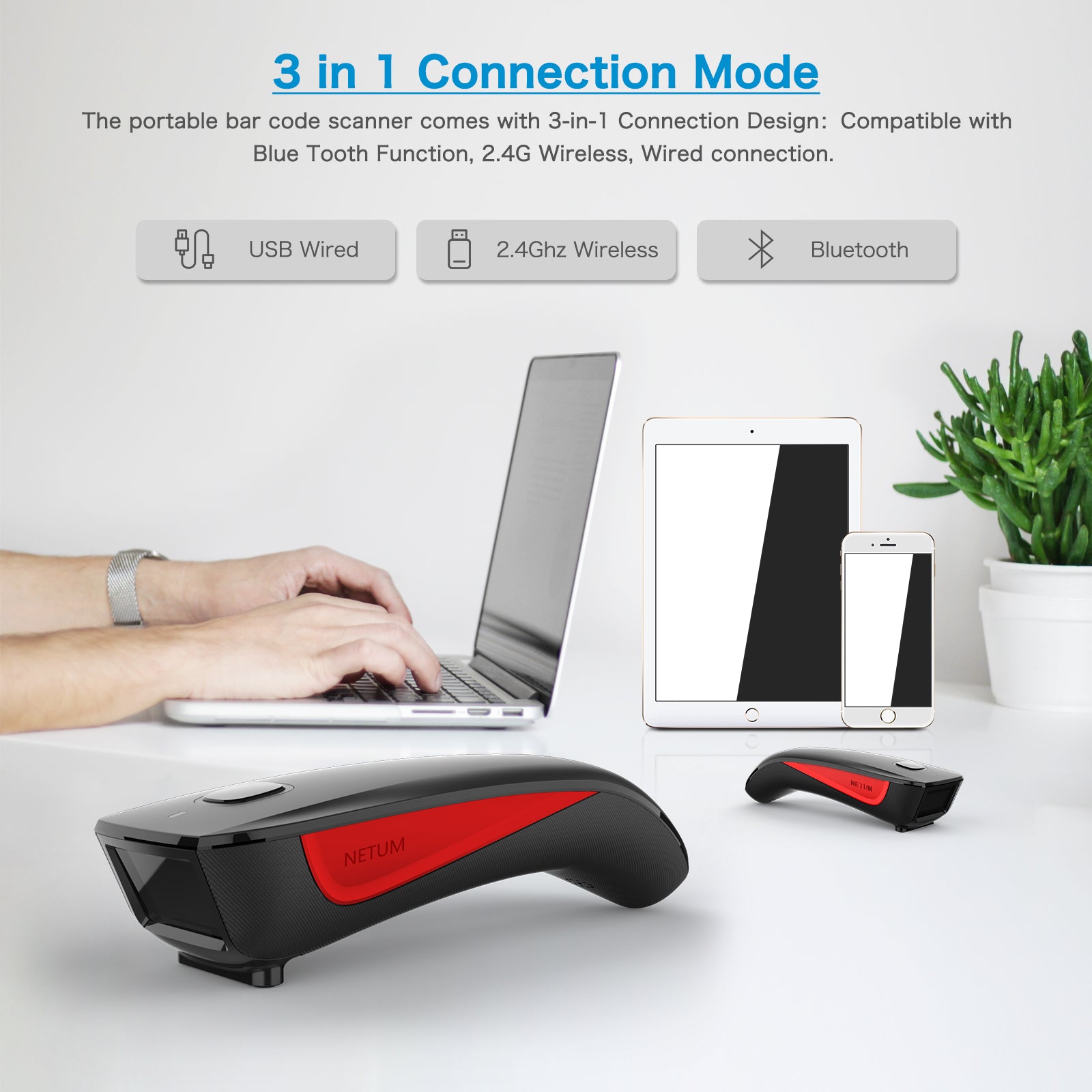 C990 2D Wireless Barcode Scanner - Fast & Accurate QR Code Reader for Retail, Warehouse, and Inventory Management | USB & Bluetooth Connectivity