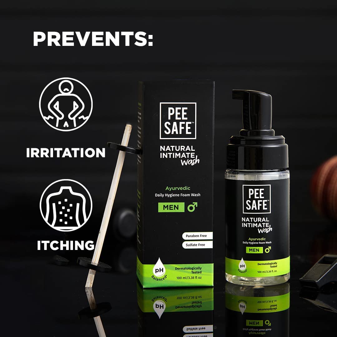 Pee Safe Natural Intimate Wash for Men with Tea Tree Oil - 100ml Ayurvedic Genital & Ball Wash for Men | Gentle Cleansing for Daily Hygiene & Comfort