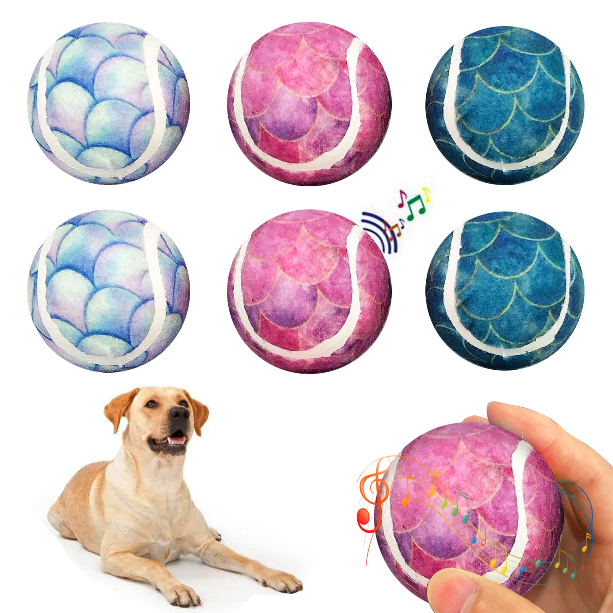 Fun Squeaky Tennis Balls for Dogs - 6 Pack Colorful Chew Toys for Exercise, Training & Play | 2.6