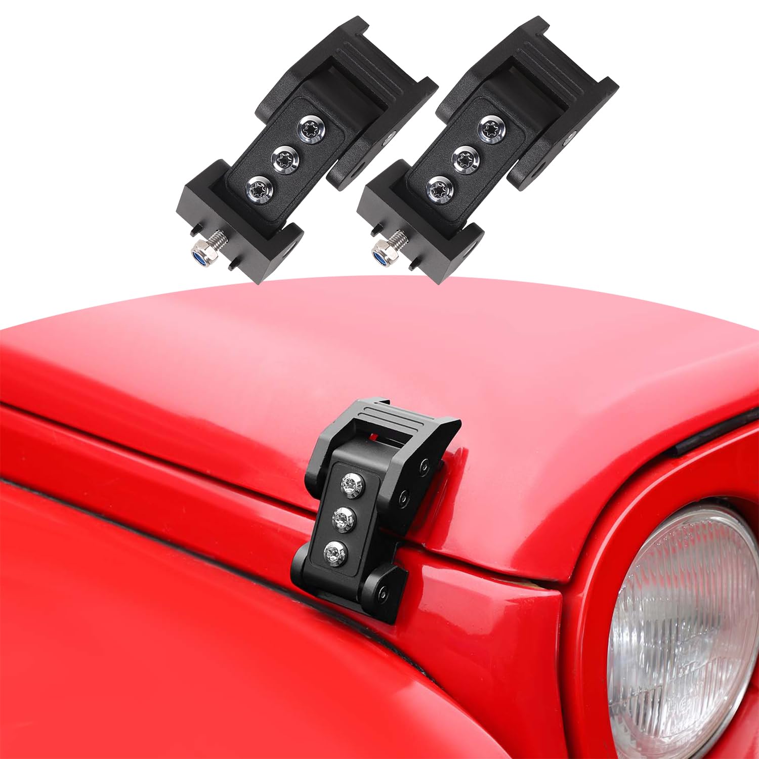 Jeep Wrangler JK JKU JL JLU & Gladiator JT Hood Latches Catch Kit - Black Exterior Accessories (2007-2023 Models) - Extra Screw Style for Enhanced Security - Perfect for Off-Roading & Daily Driving