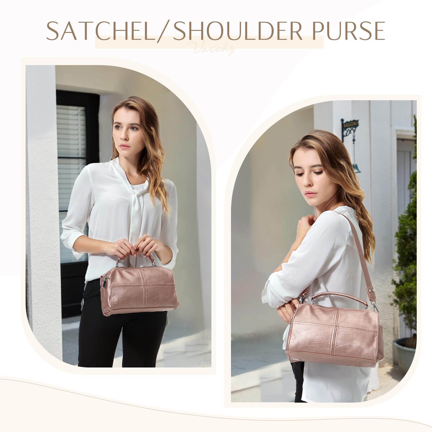 VASCHY Vegan Leather Crossbody Bag for Women - Stylish Shoulder Purse for Work & Travel