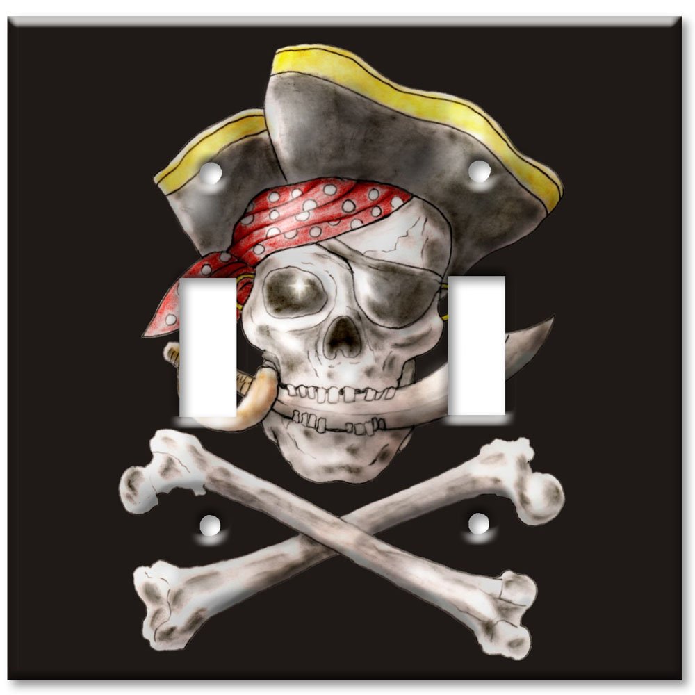 Pirate-Themed Decorative Switch Plate Cover - Double Toggle Art Plate for Home Decor | Perfect for Kids' Rooms, Themed Parties & Nautical Interiors