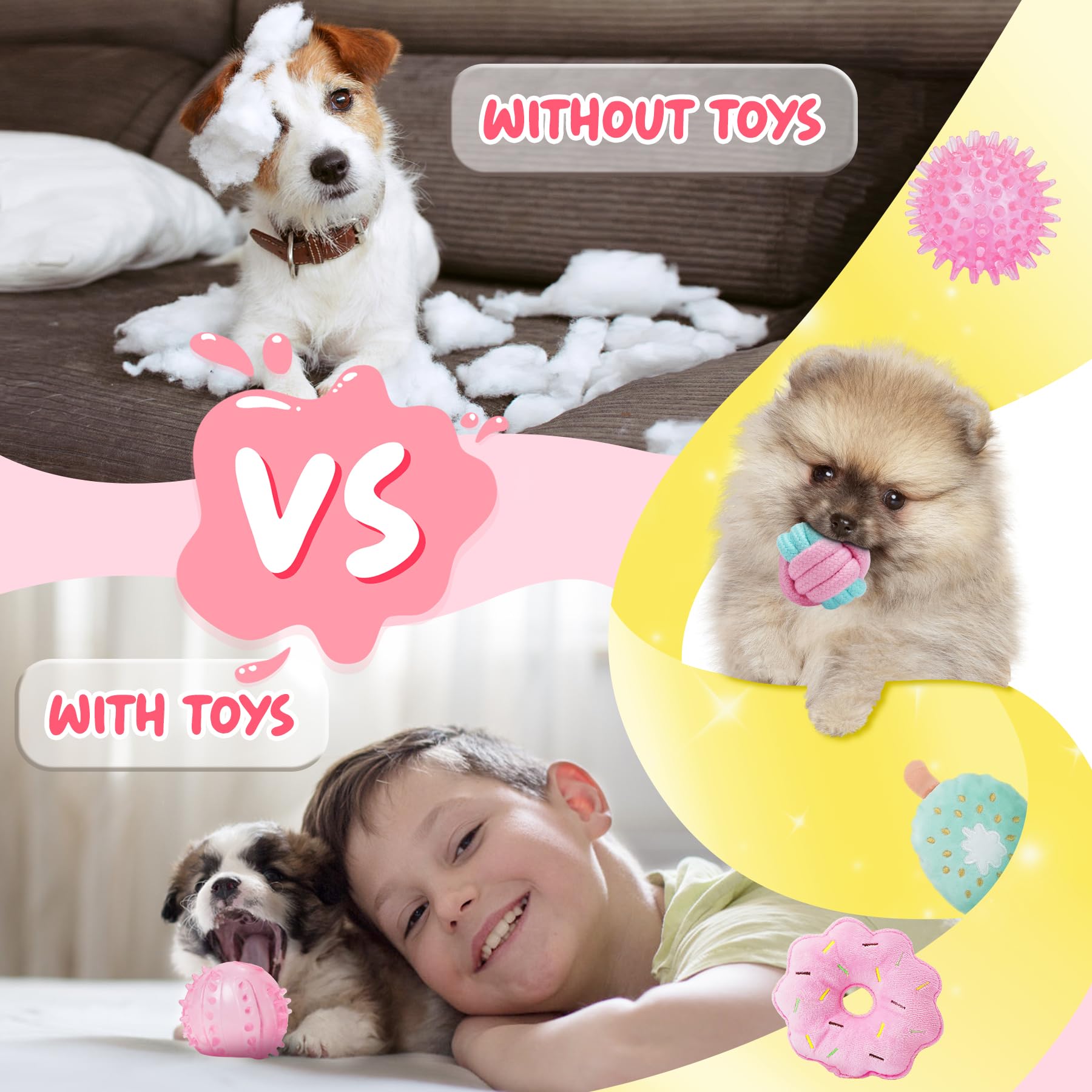 XIUGOAL 23 Pack Pink Puppy Chew Toys for Teething - Interactive Dog Toys with Squeaker, Treat Ball & Ropes for Small Dogs | Boredom Relief, Training Reward & Dental Care | Perfect for Puppy Playtime, Chewing Needs and Interactive Bonding