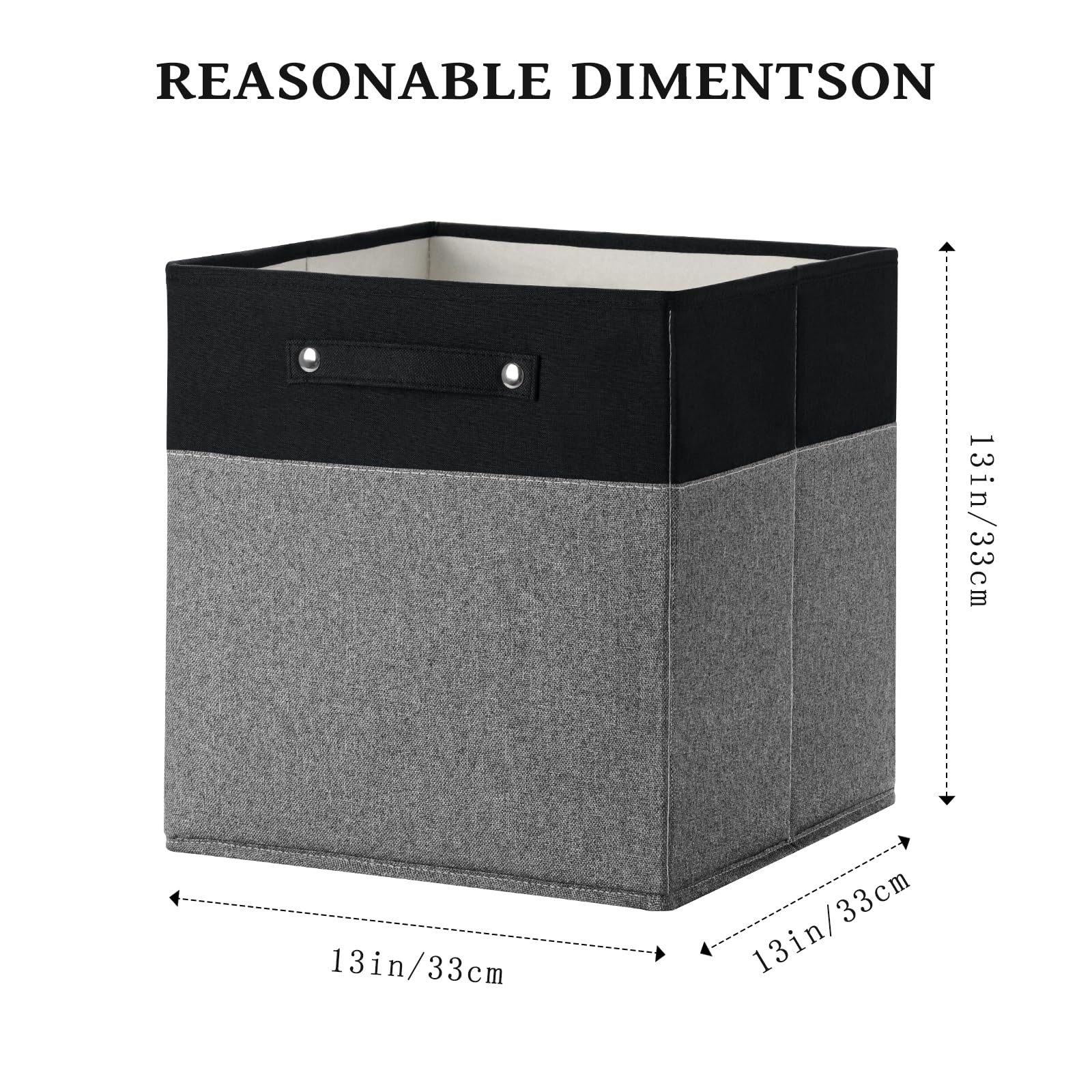 13 x 13 Inch Premium Linen Storage Bins with Handles - Fabric Cube Organizer Boxes, Collapsible Closet Baskets for Shelves, Drawers & Home Organization (Black/Gray, 4-Pack) - Perfect for Bedroom, Nursery & Office Storage Solutions