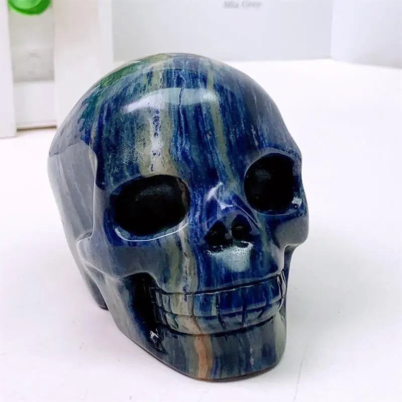 Natural Blue Sodalite Skull Carving - Polished Quartz Healing Stone for Meditation, Reiki & Home Decor - Handcrafted Gemstone for Spiritual Healing & DIY Crafts (1pc) - Perfect for Yoga Spaces, Altars & Gift Giving