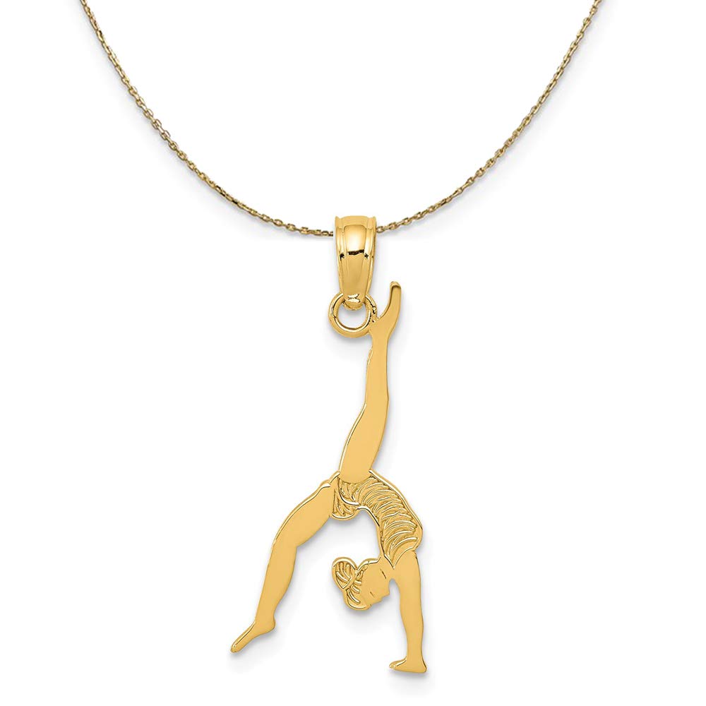 14k Yellow Gold Gymnast Necklace - Elegant Black Bow Jewelry for Sports & Gifts