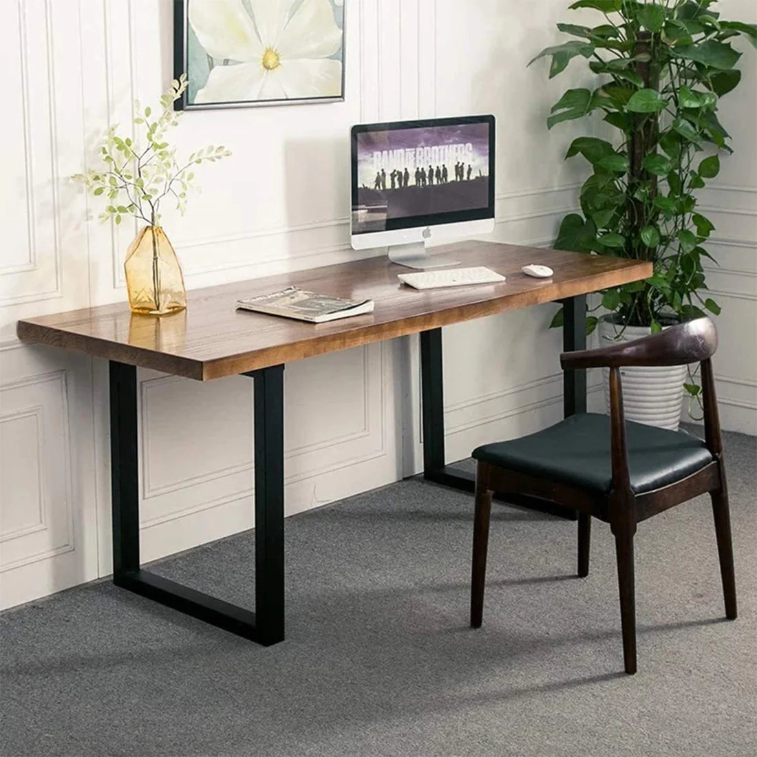 Gfine Solid Acacia Wood & Iron Console Table - 114x45x76Cm - Entryway Hallway Furniture for Home Decor
